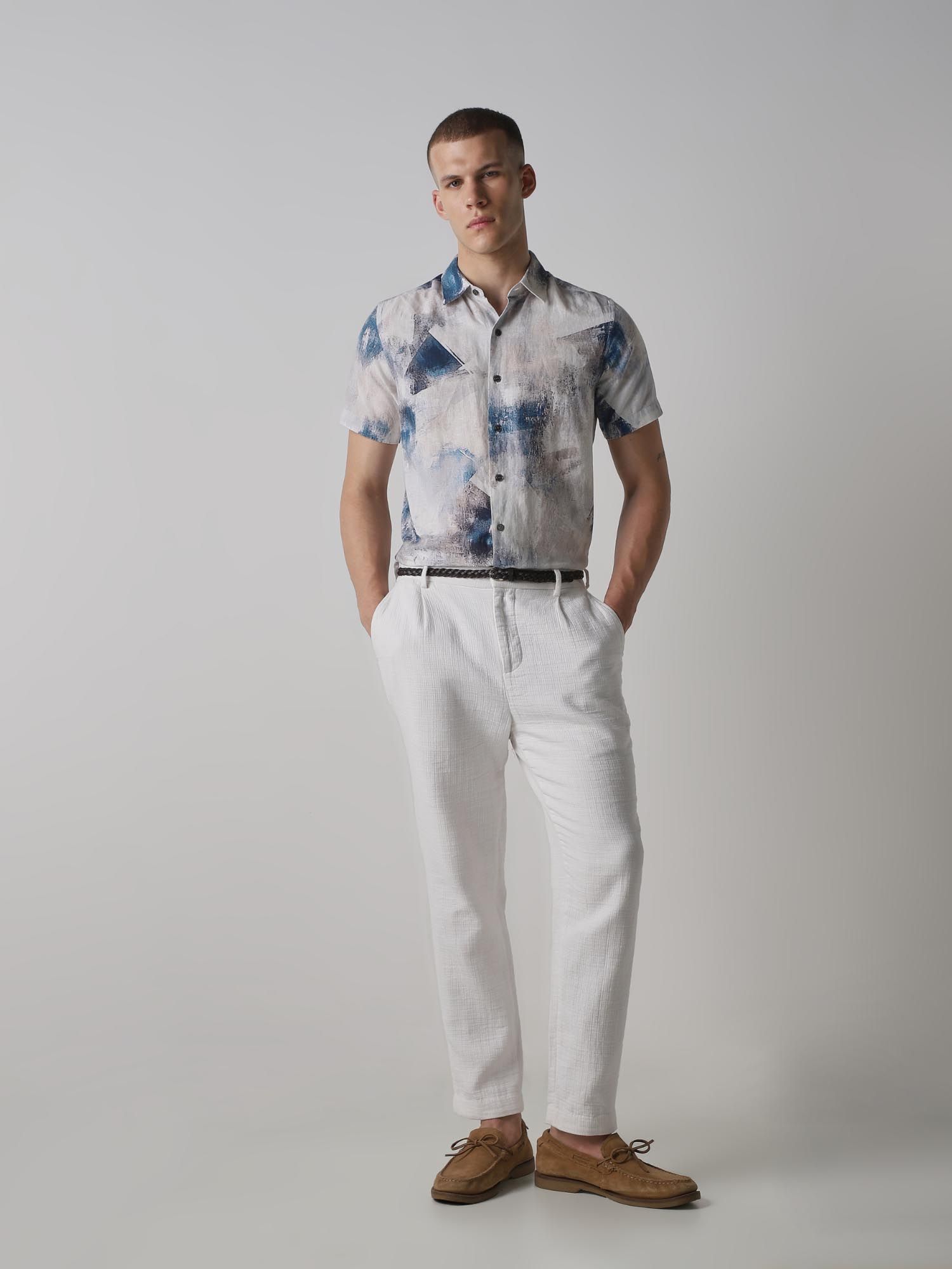 Muted Blue Abstract Men Shirt