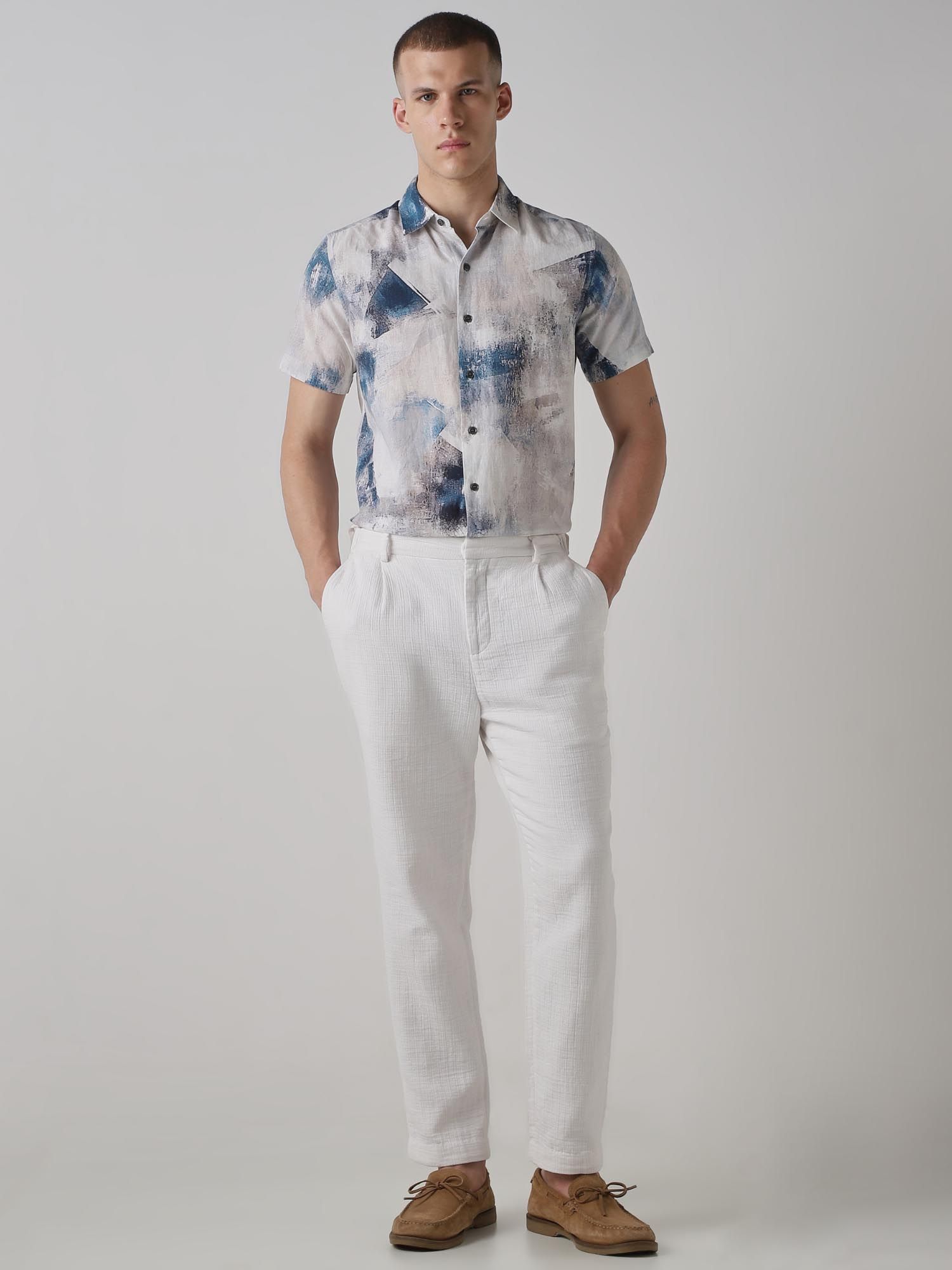 Muted Blue Abstract Men Shirt