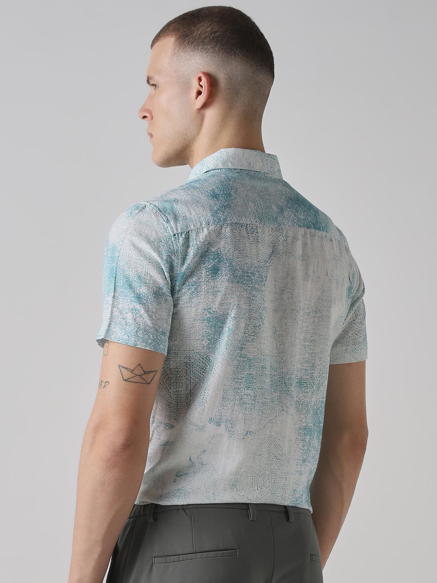 Muted Teal Abstract Men Shirt
