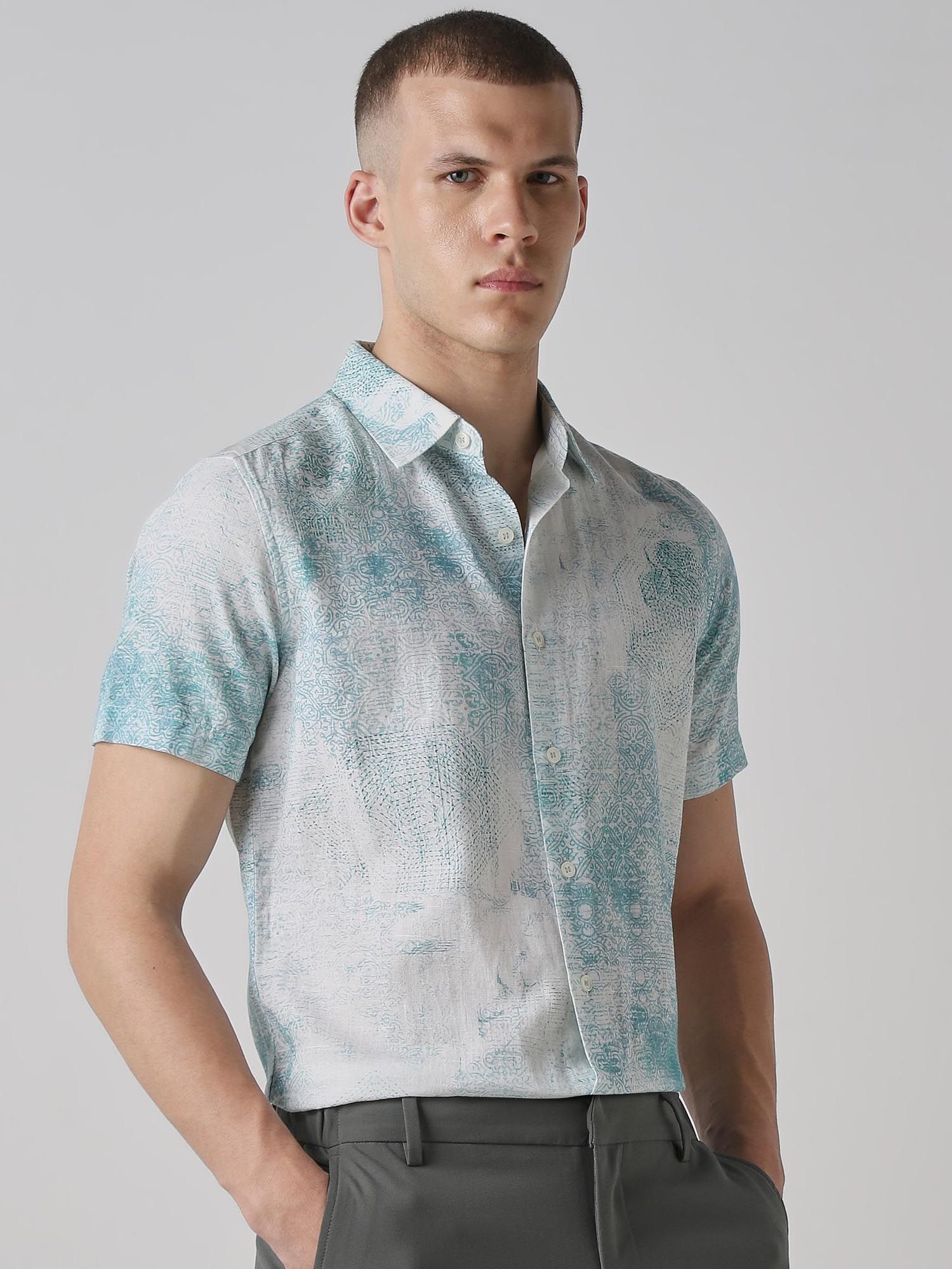 Muted Teal Abstract Men Shirt
