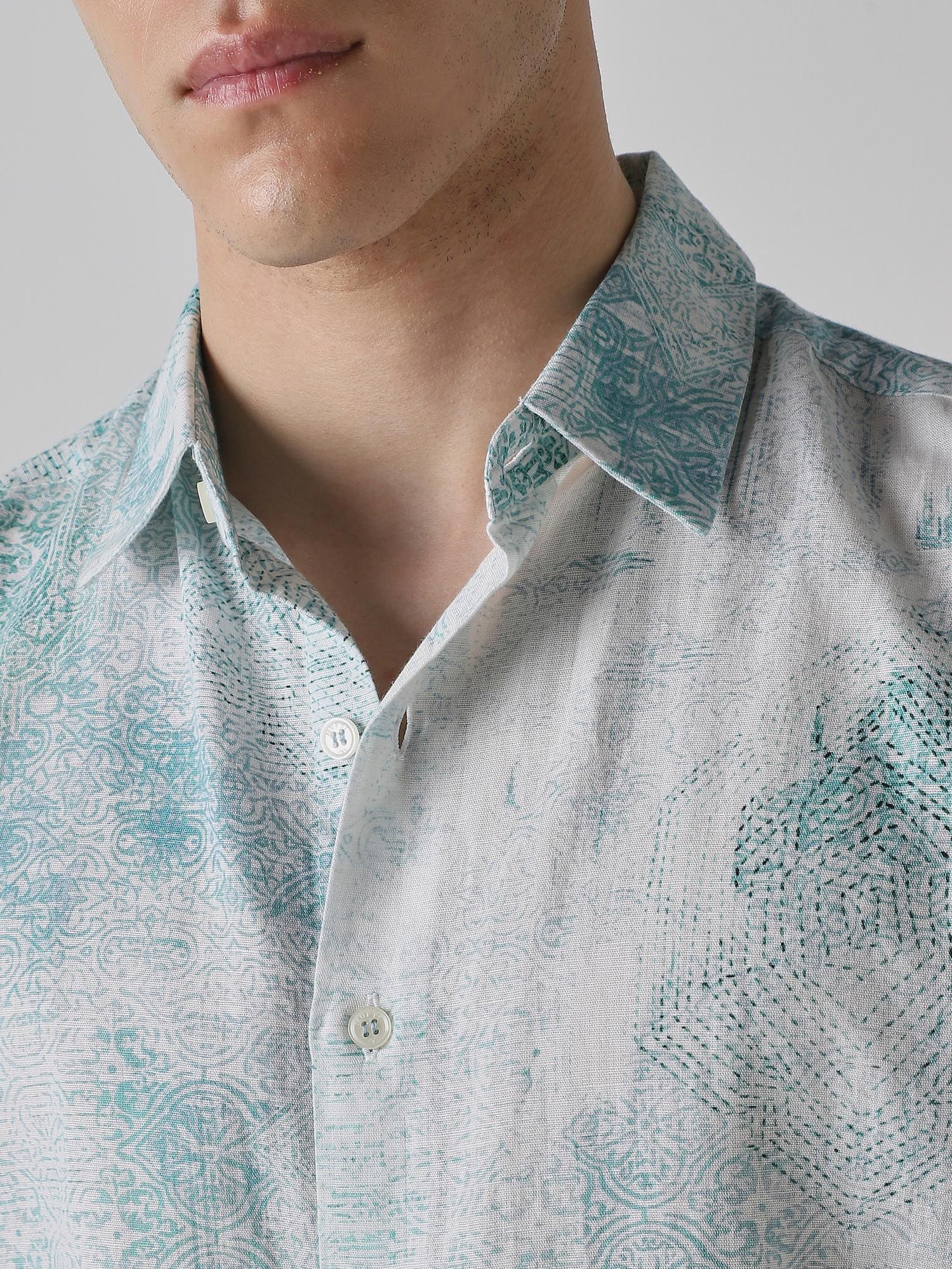 Muted Teal Abstract Men Shirt