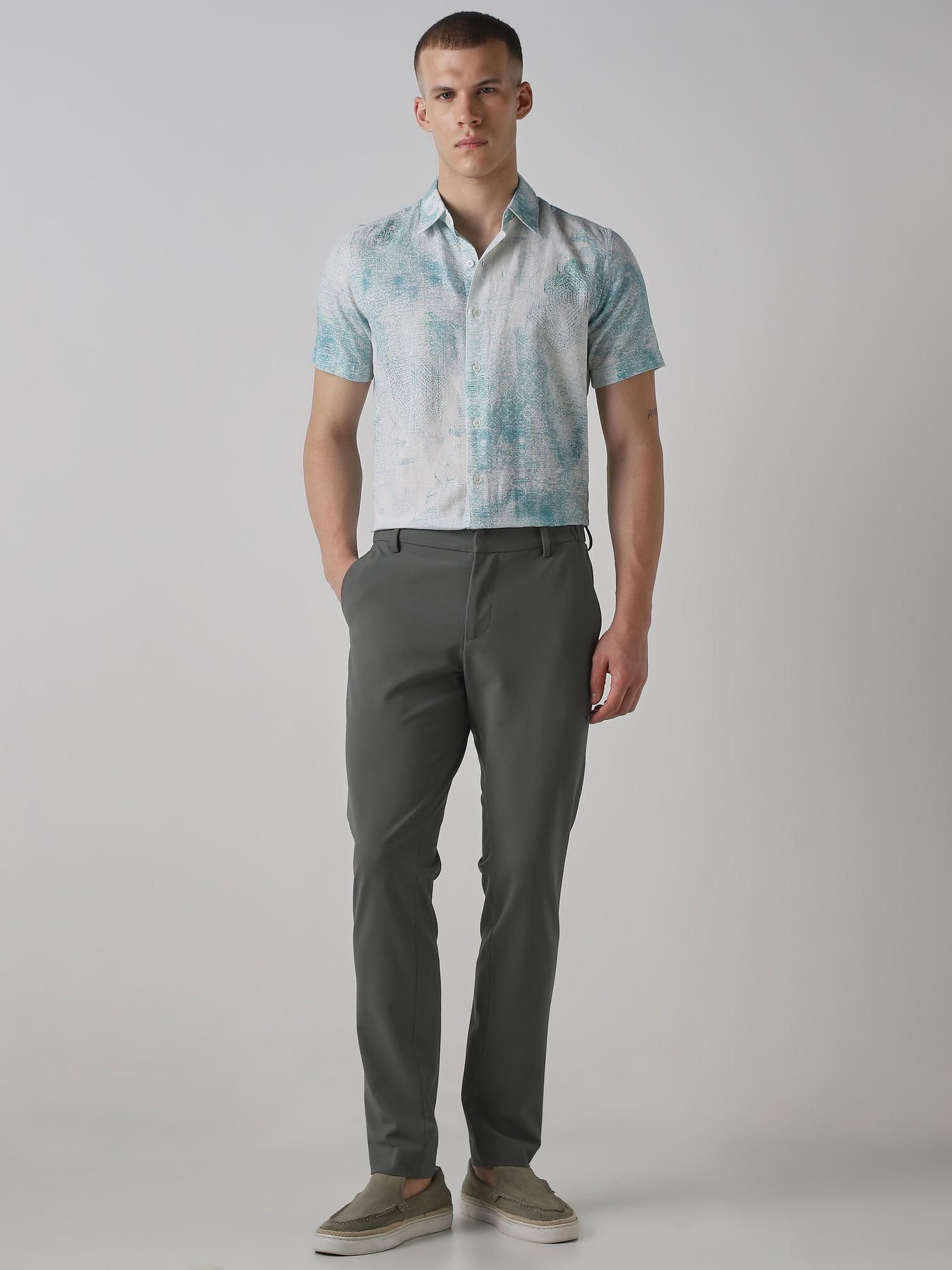Muted Teal Abstract Men Shirt