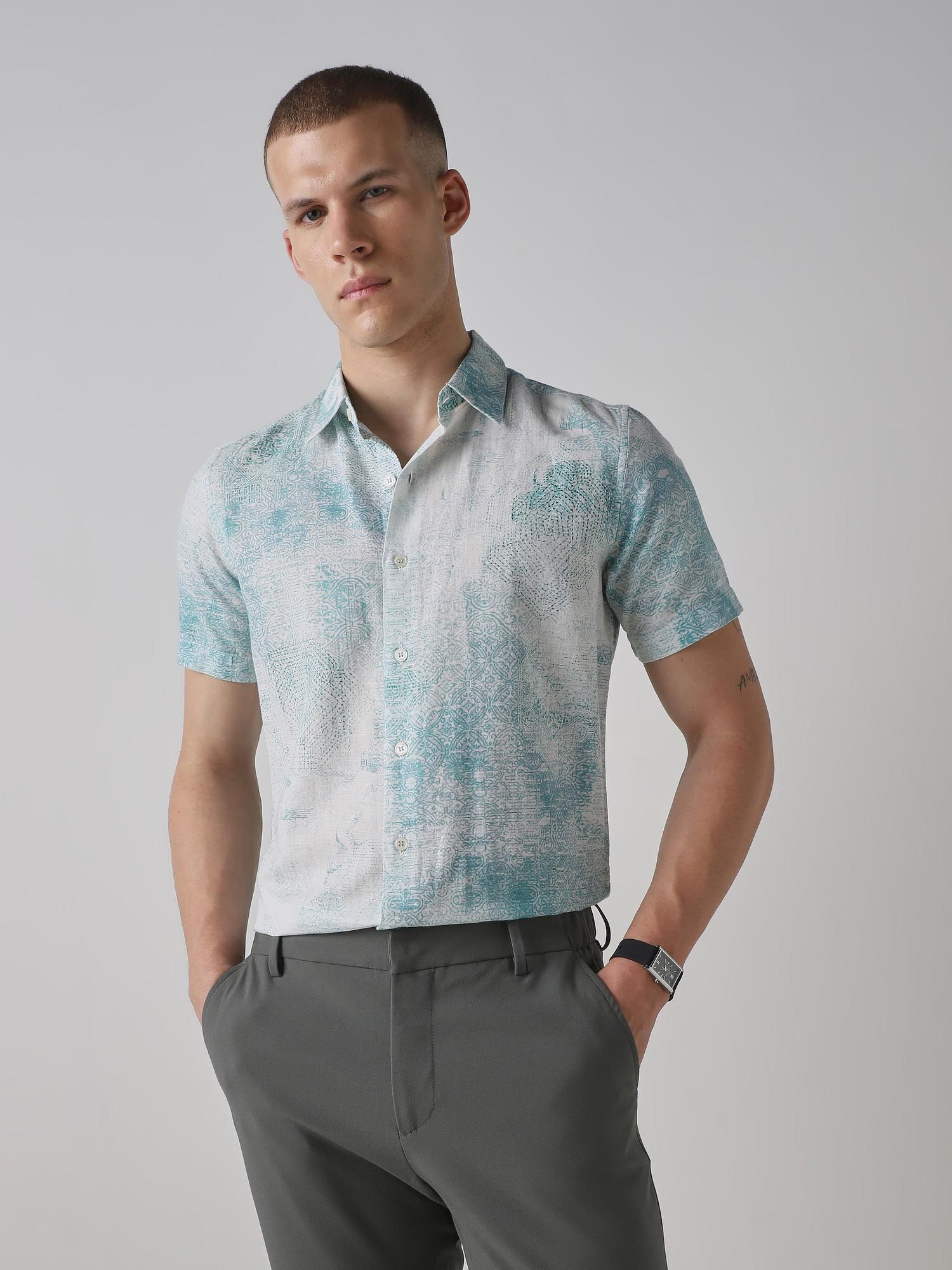 Muted Teal Abstract Men Shirt
