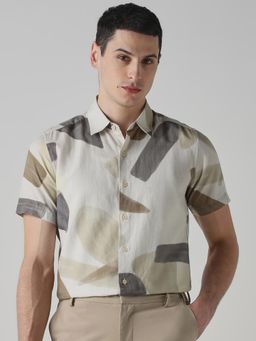 Mufti - Muted Beige Abstract Men Shirt