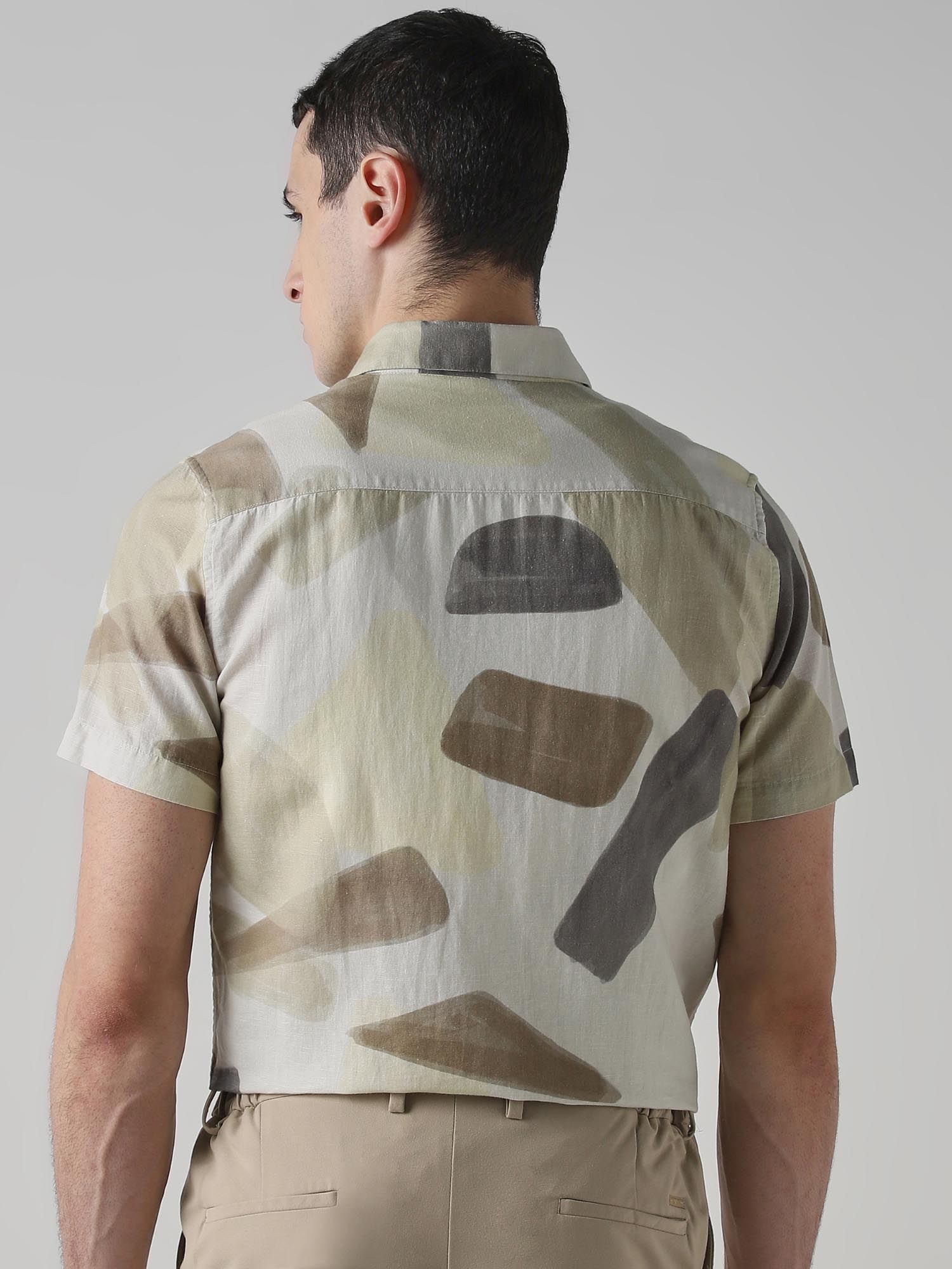 Muted Beige Abstract Men Shirt
