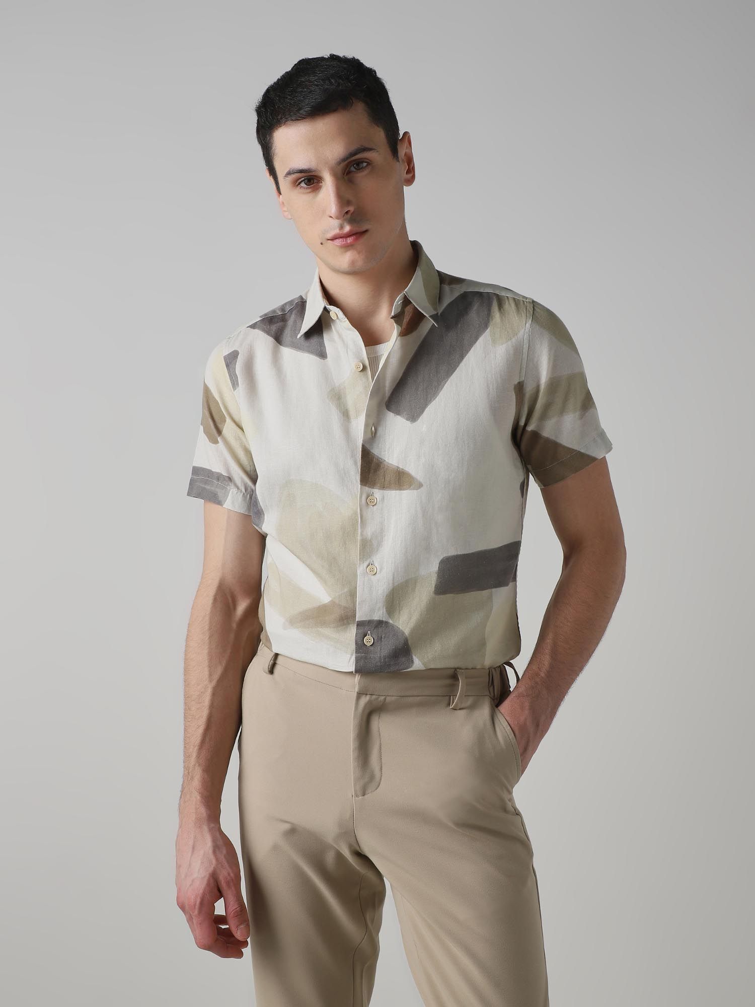 Muted Beige Abstract Men Shirt
