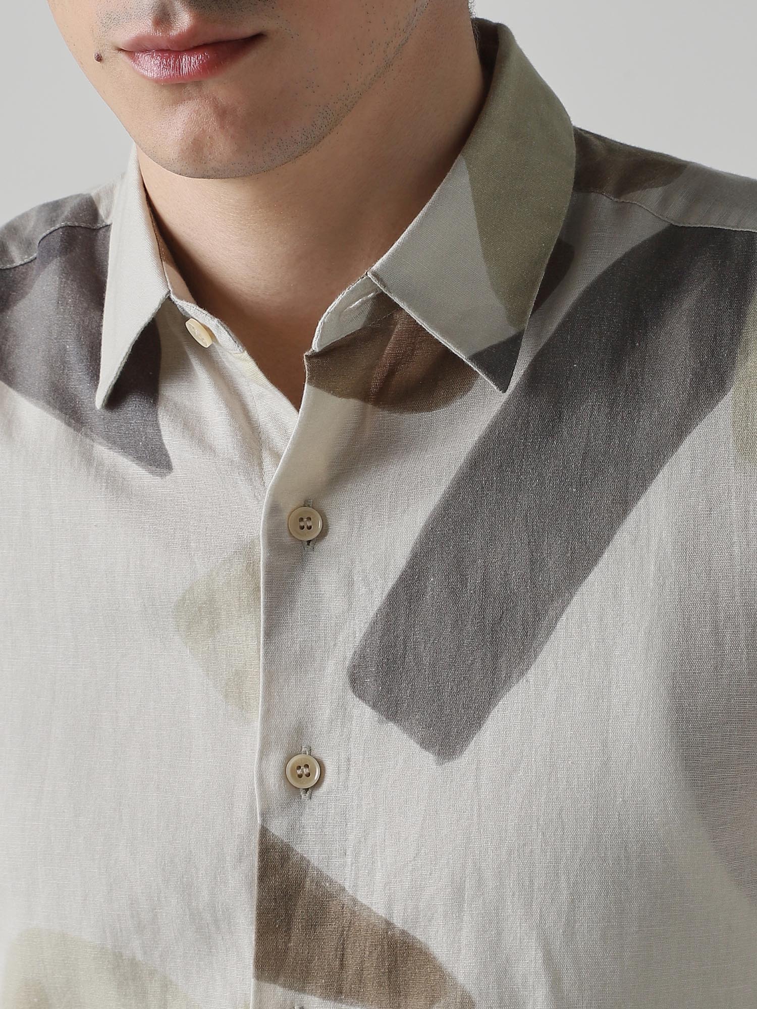 Muted Beige Abstract Men Shirt