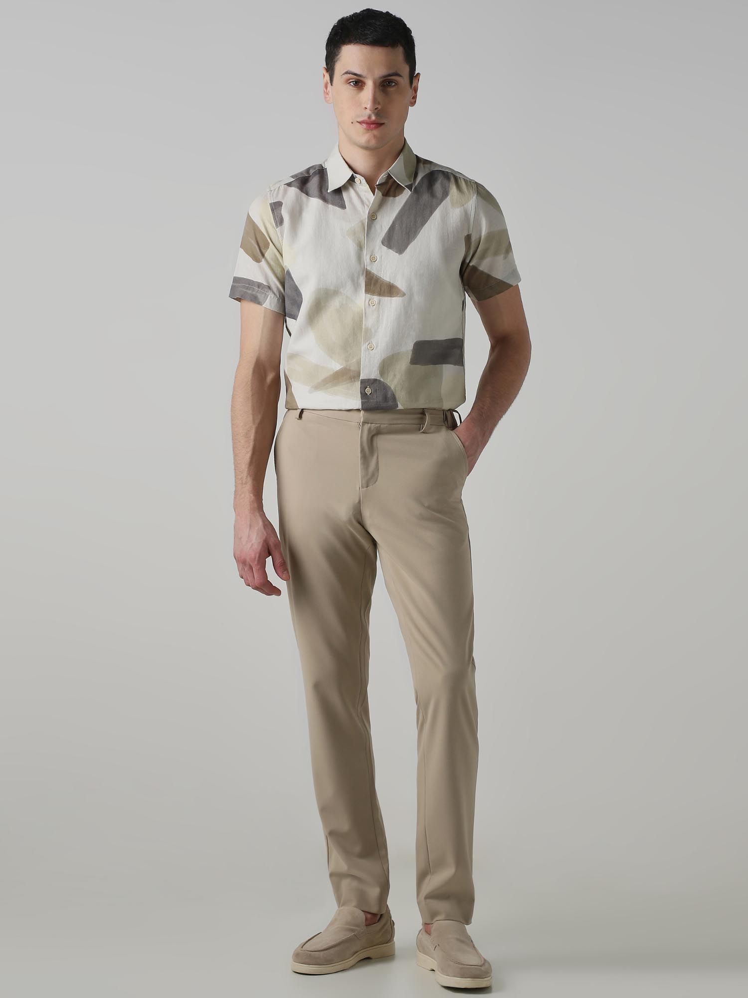 Muted Beige Abstract Men Shirt