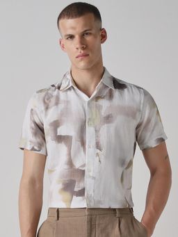 Mufti - Muted Beige Abstract Men Shirt