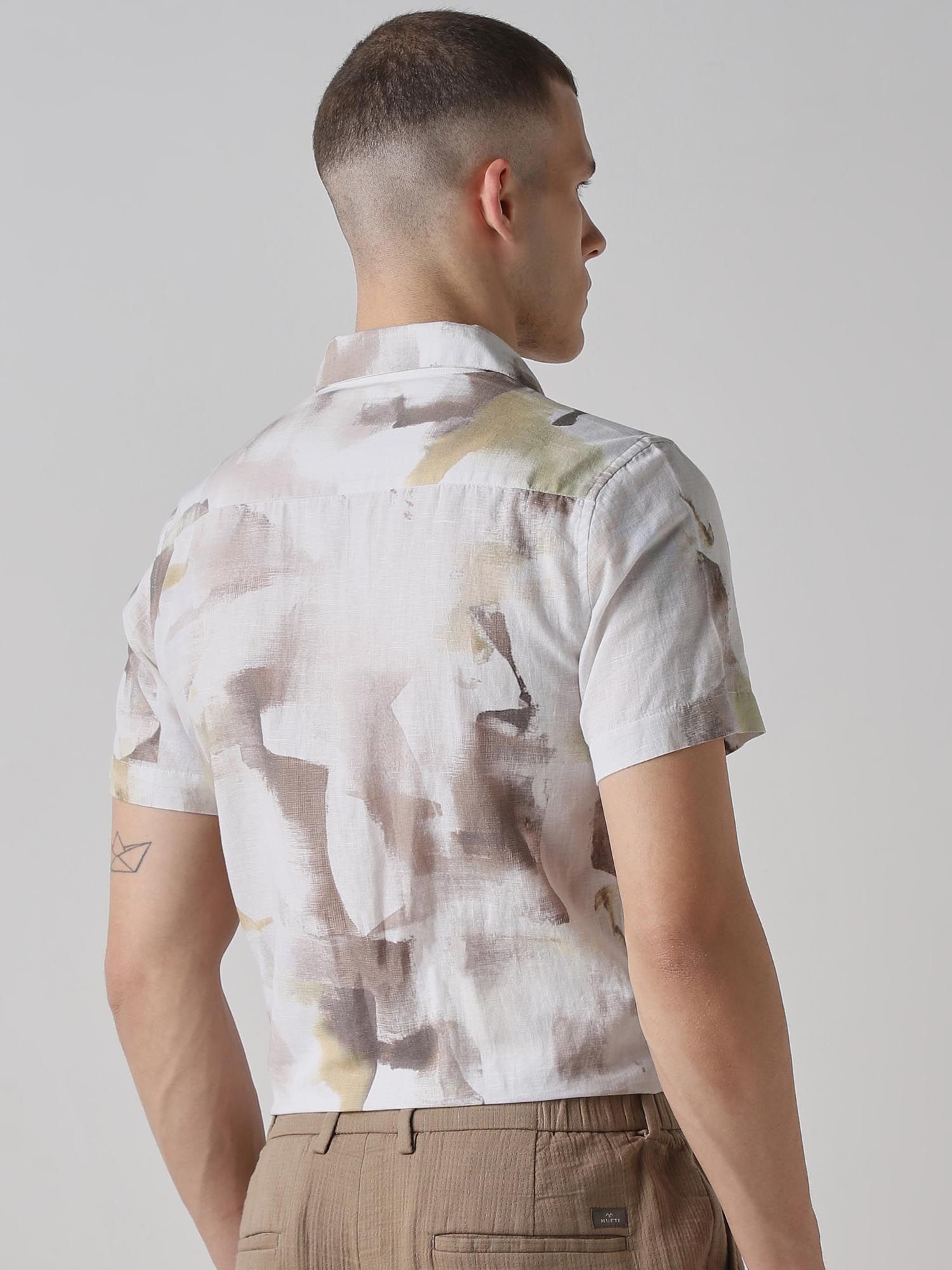 Muted Beige Abstract Men Shirt