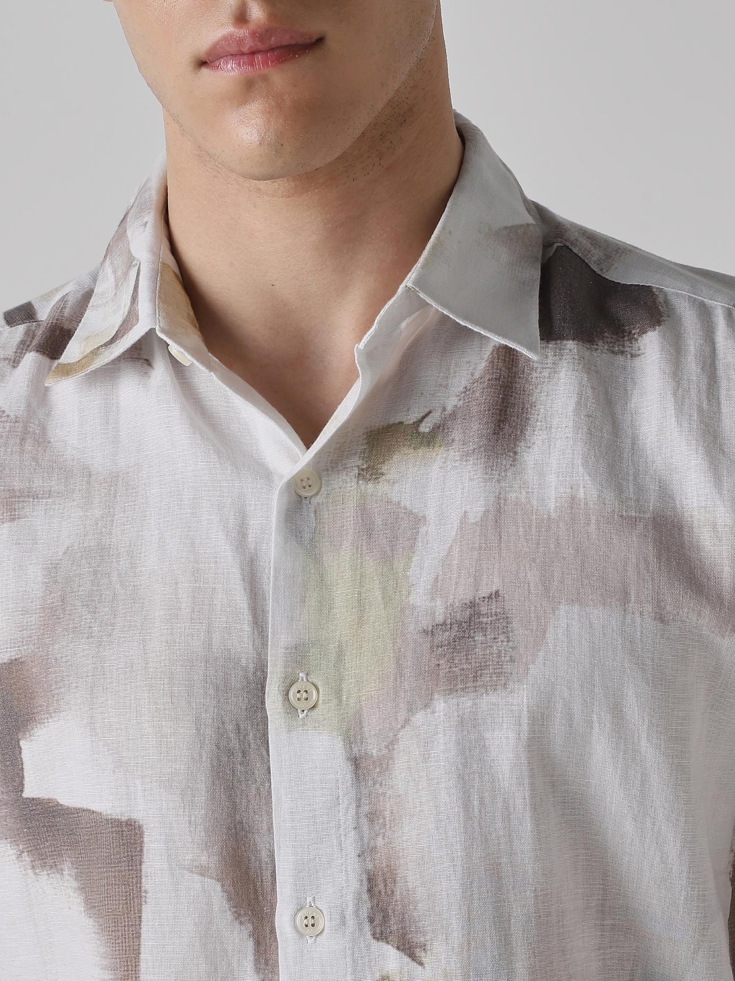 Muted Beige Abstract Men Shirt