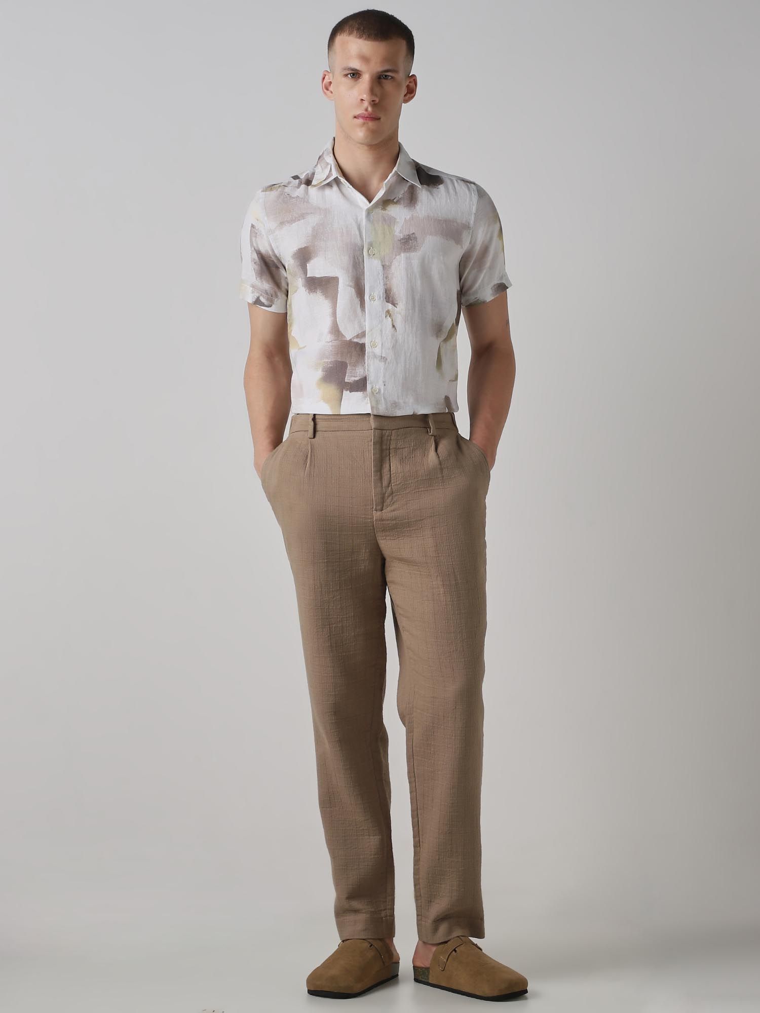 Muted Beige Abstract Men Shirt