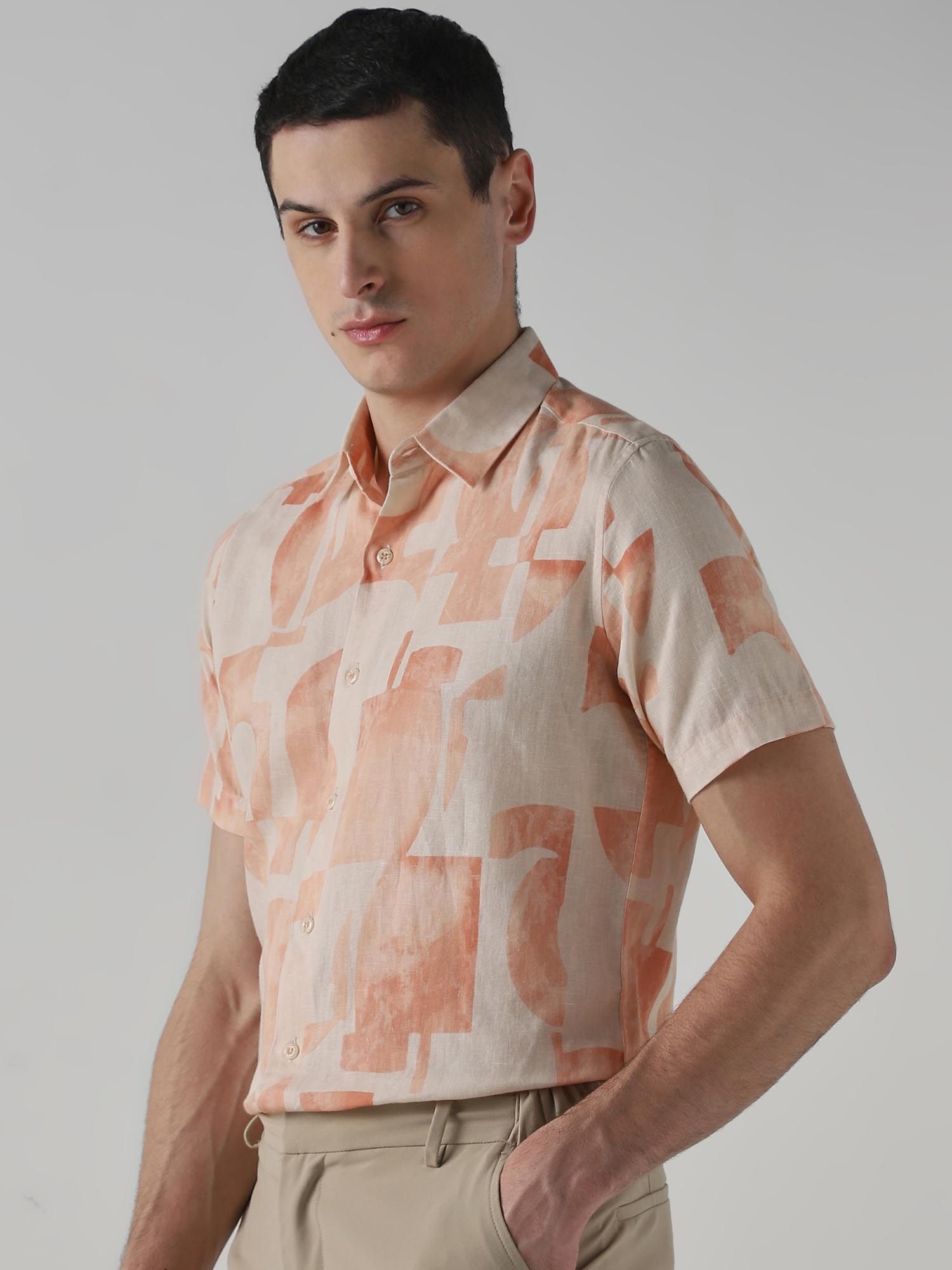 Peach Abstract Men Shirt