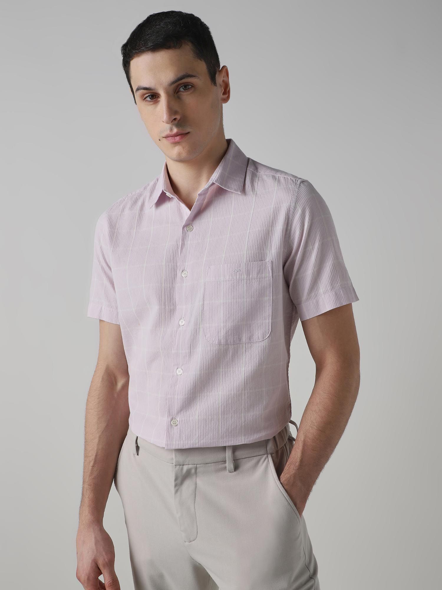 Pastel Pink Checks Men Shirt