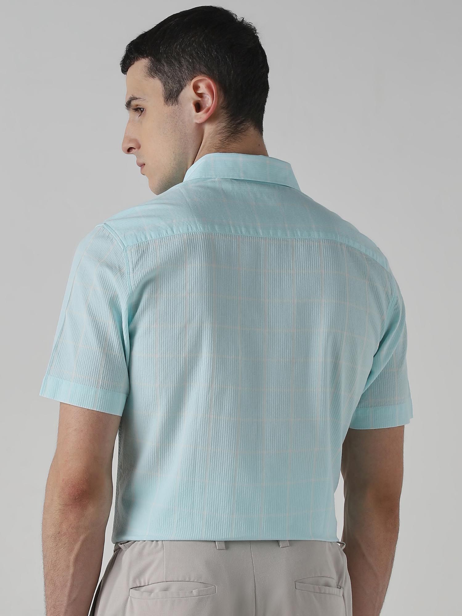 Turquoise Checks Men Shirt