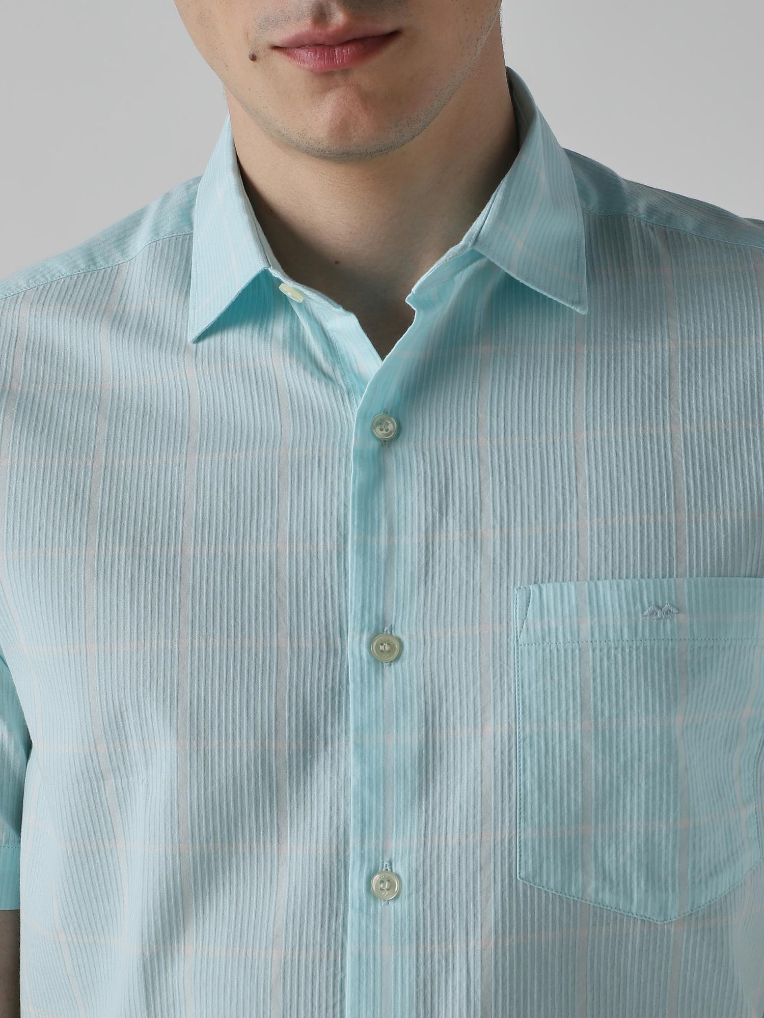 Turquoise Checks Men Shirt
