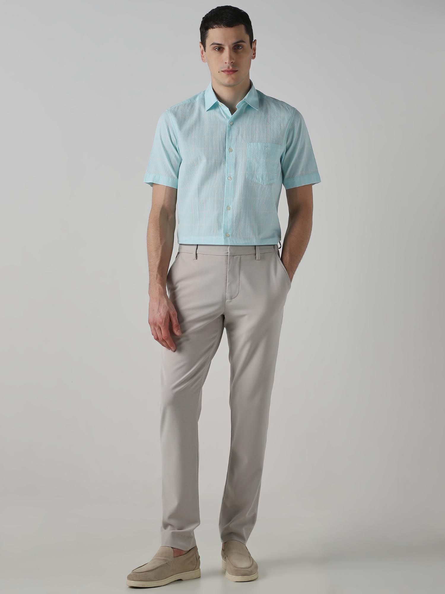Turquoise Checks Men Shirt