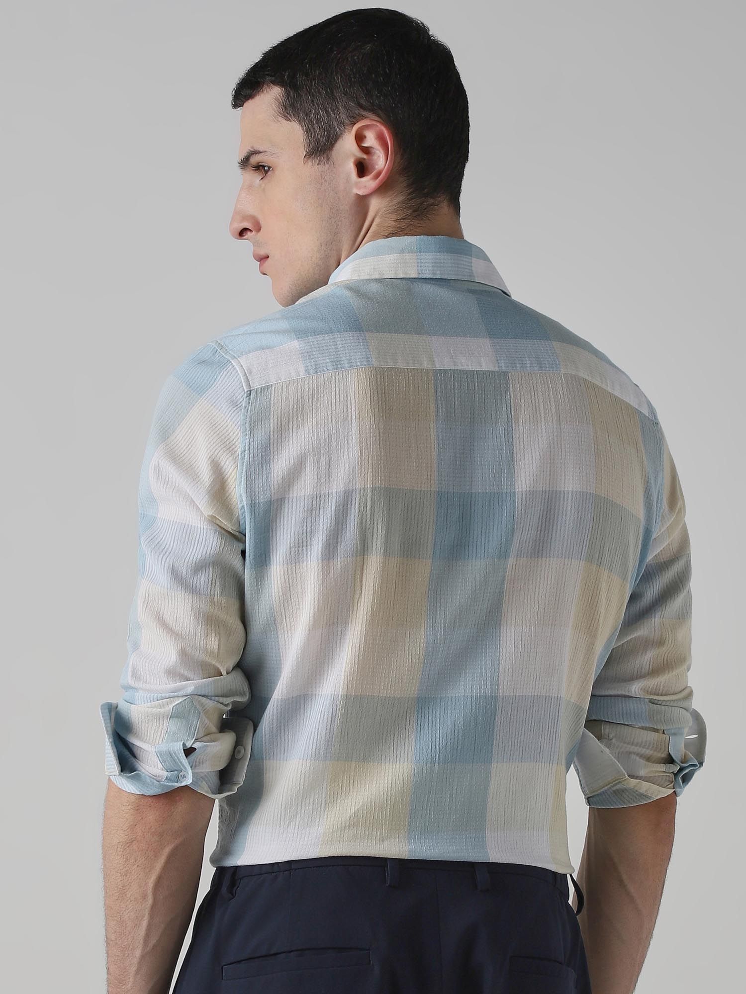 Pastel Blue Checks Men Shirt