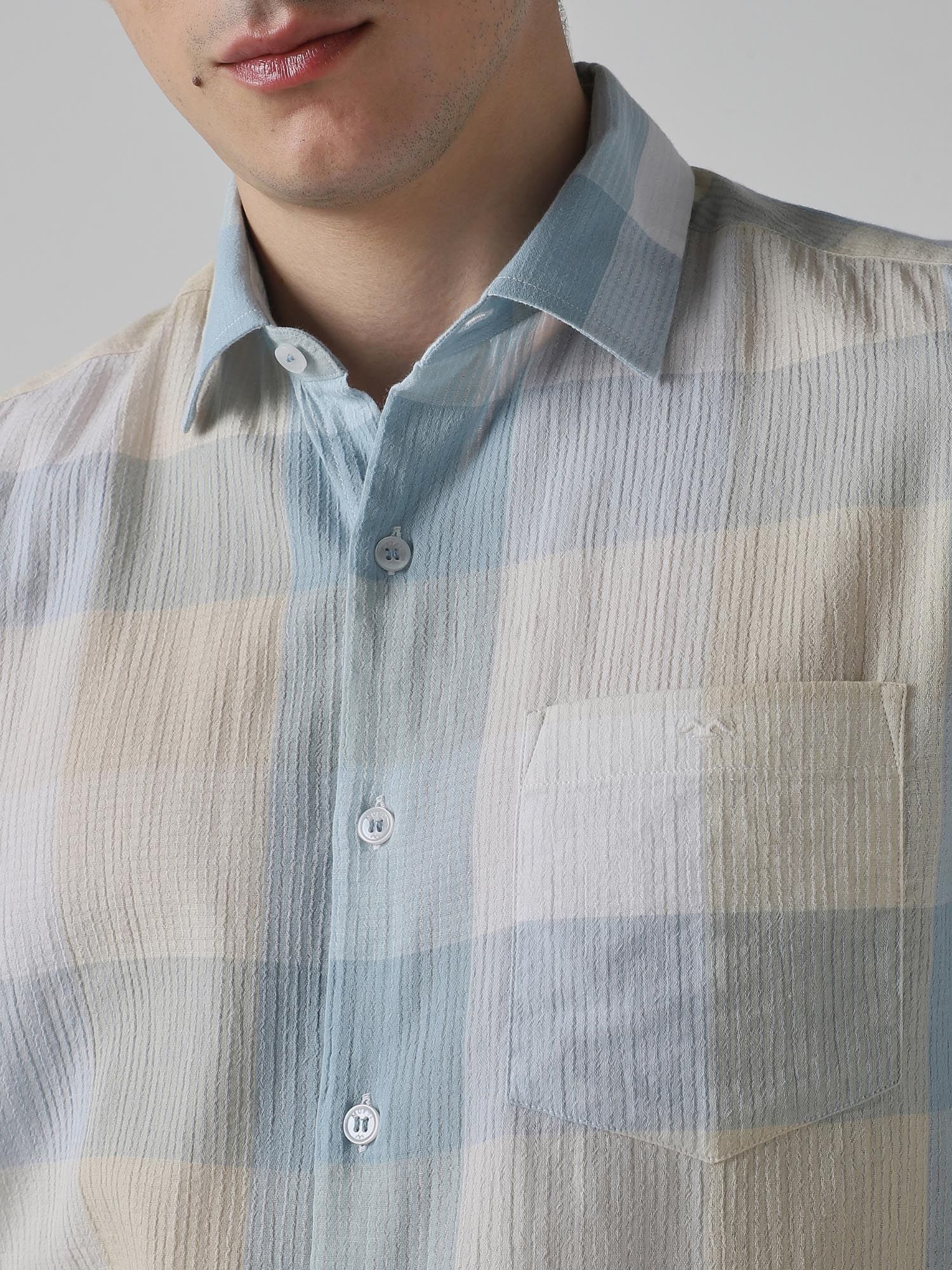 Pastel Blue Checks Men Shirt
