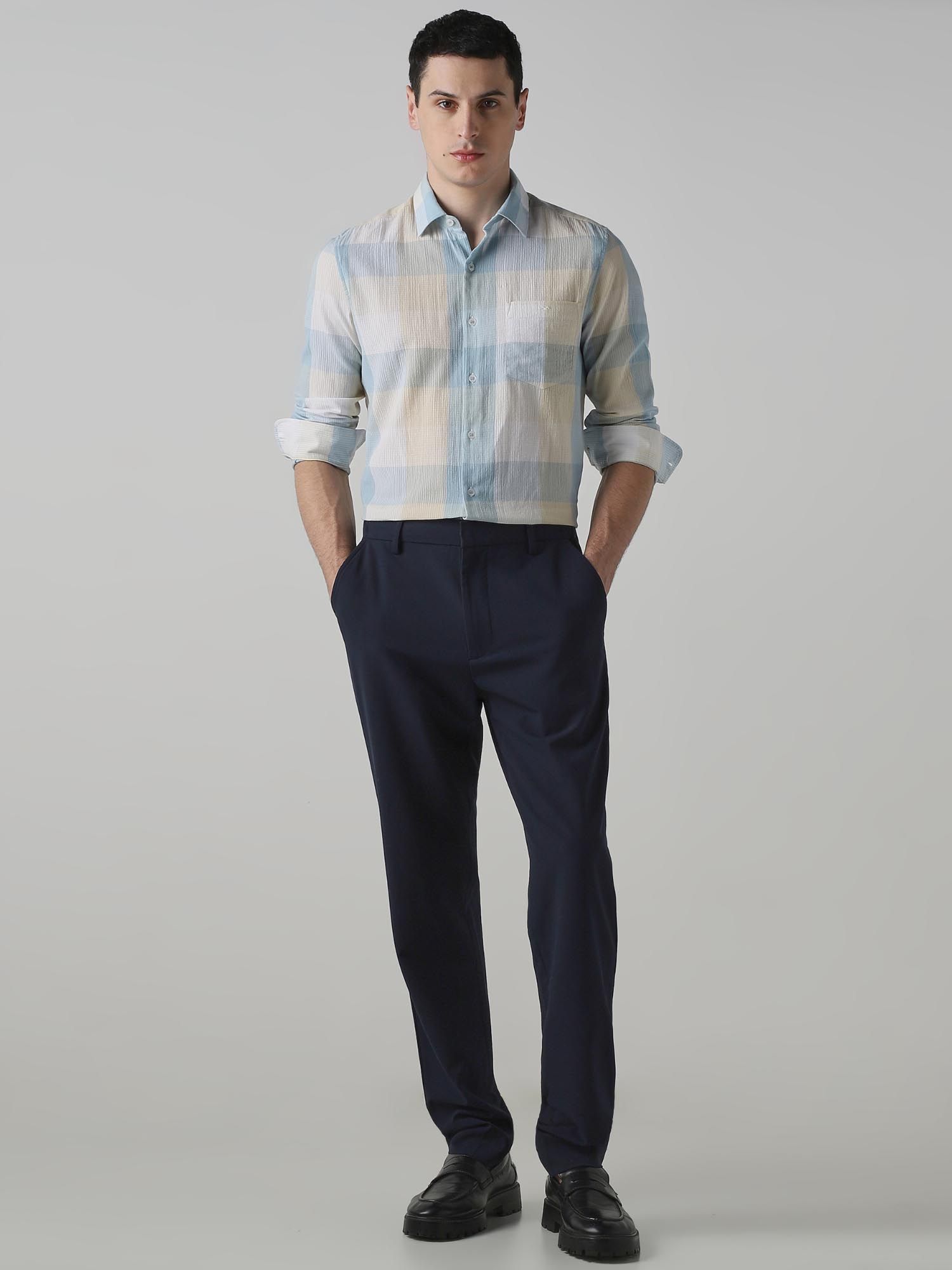 Pastel Blue Checks Men Shirt