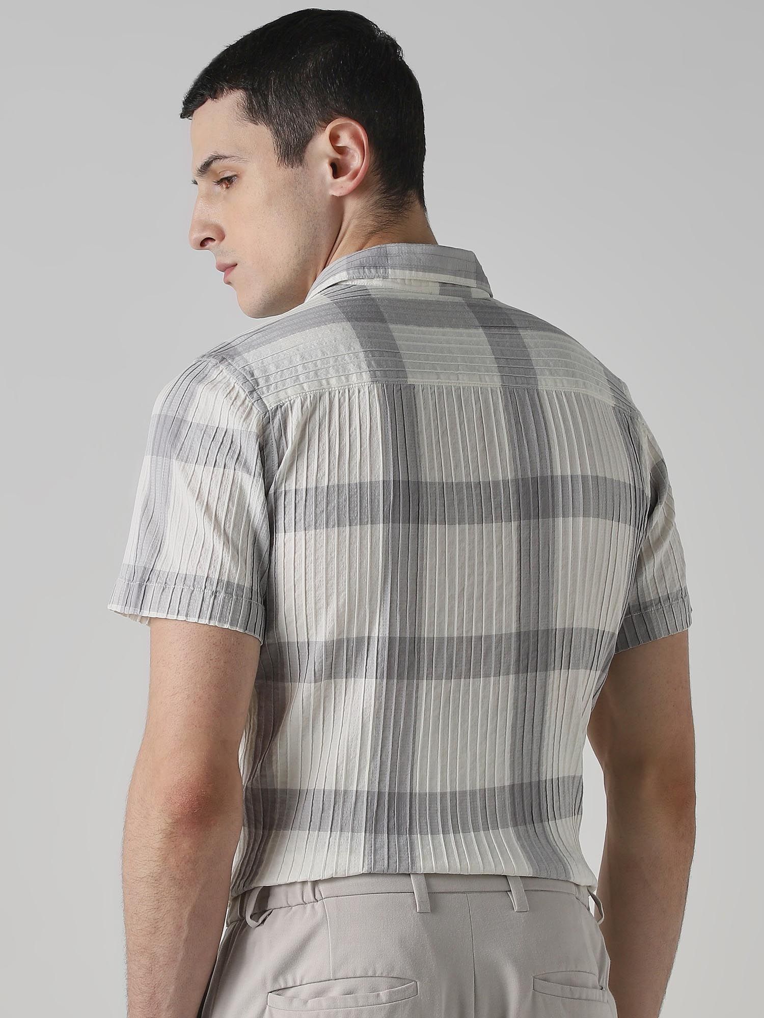 Light Grey Stripes Men Shirt