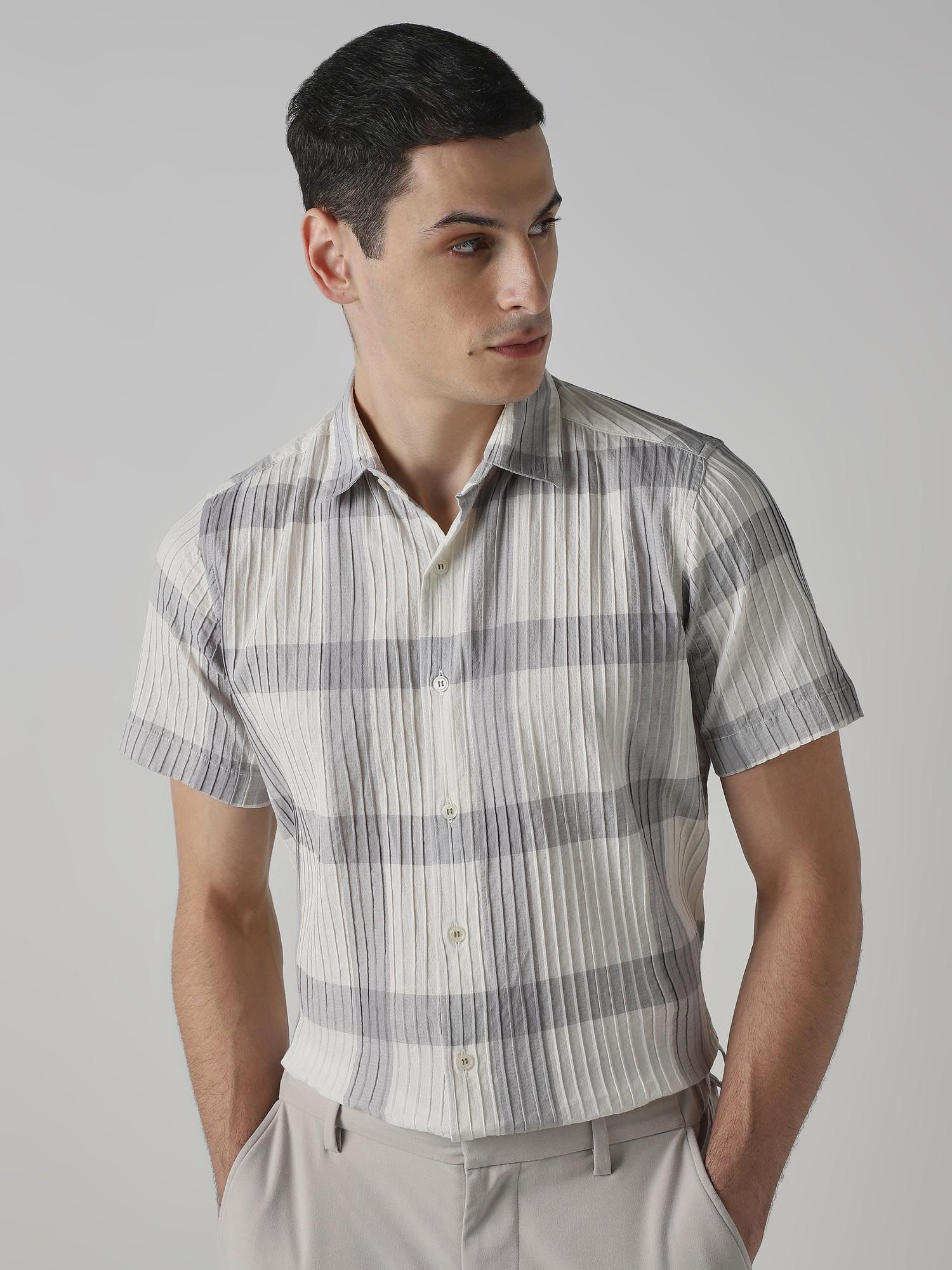 Light Grey Stripes Men Shirt