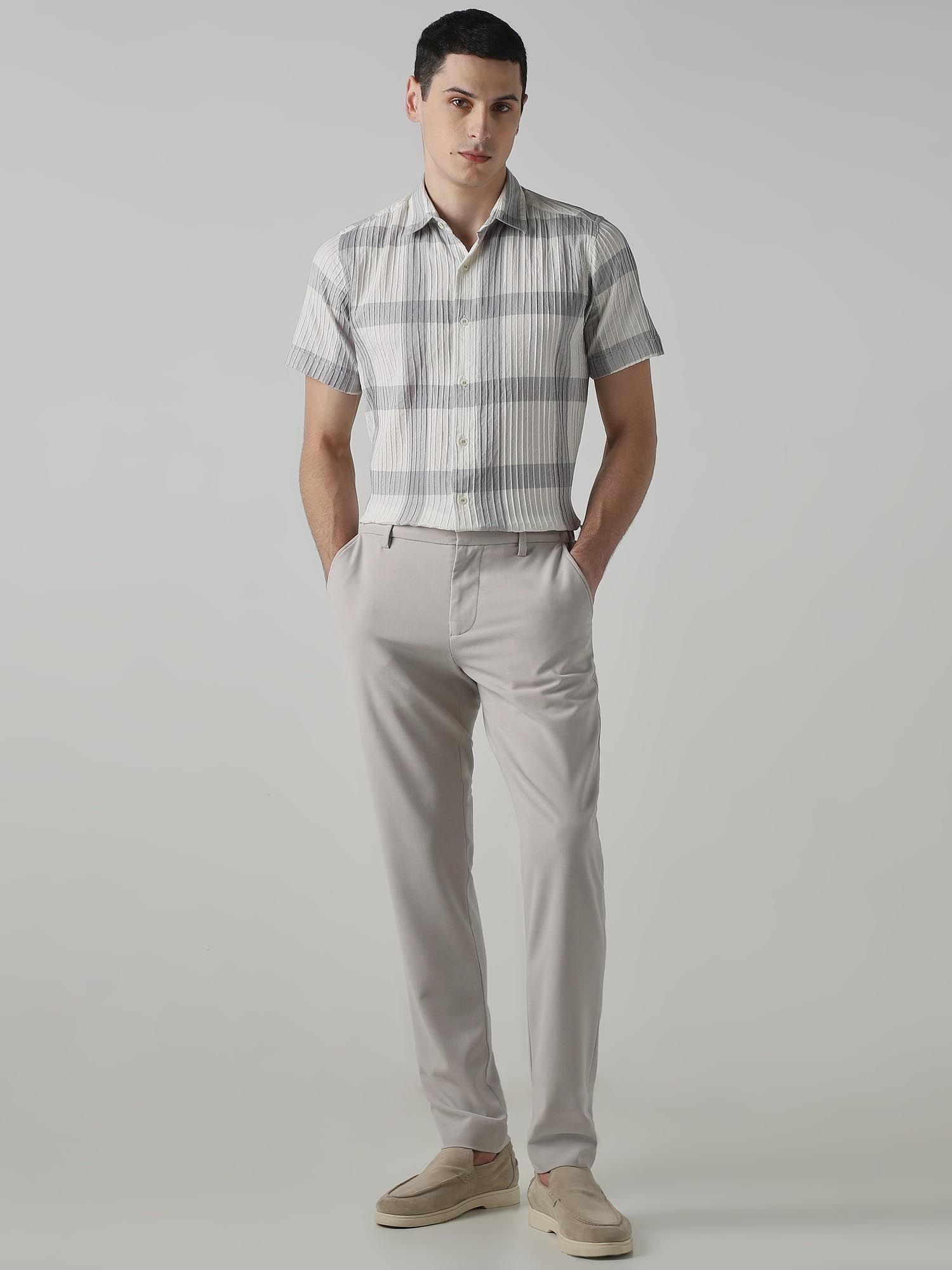 Light Grey Stripes Men Shirt
