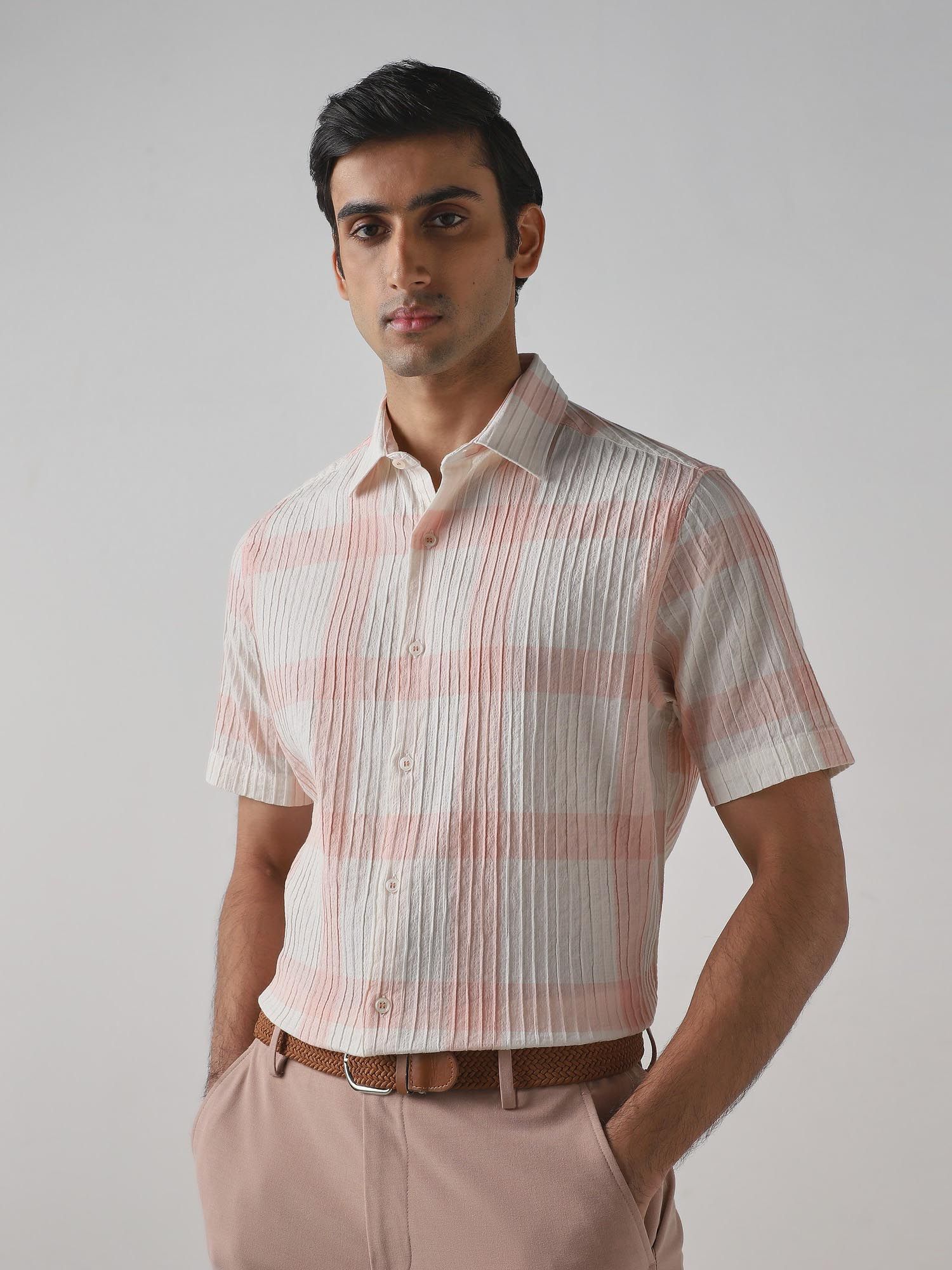 Peach Stripes Men Shirt