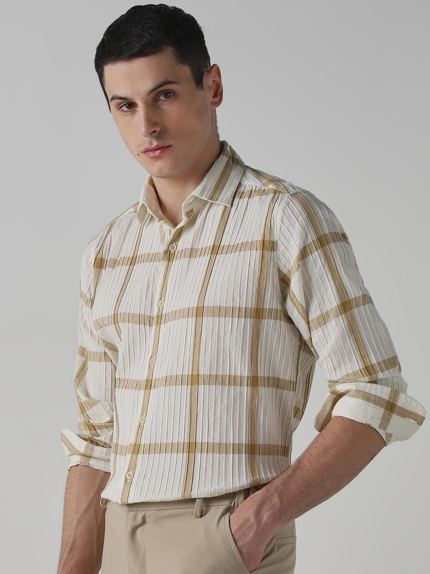 Off White Checks Men Shirt