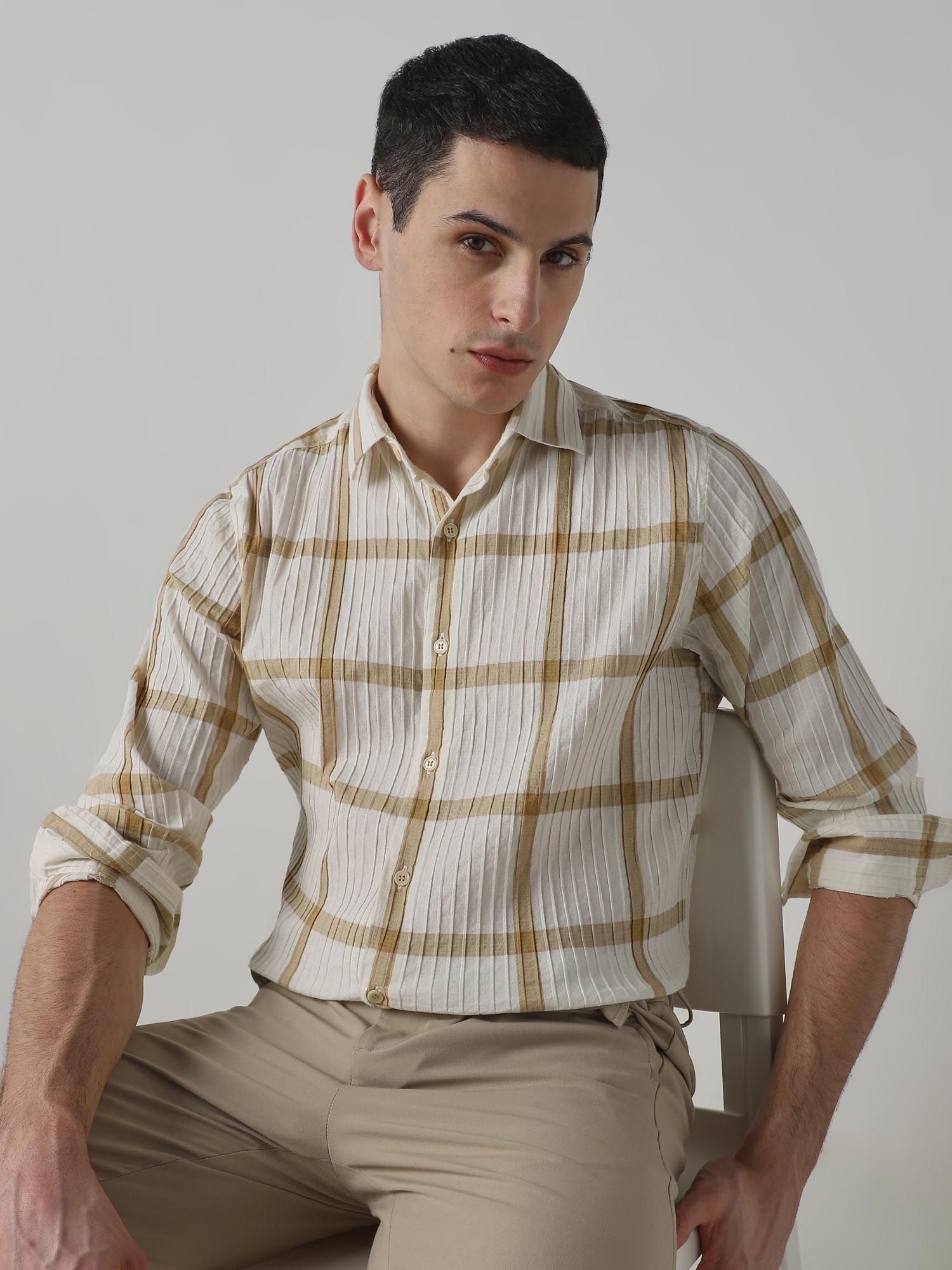 Off White Checks Men Shirt