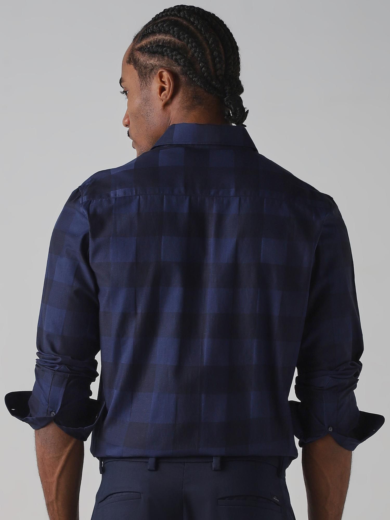 Deep Navy Blue Checks Men Shirt