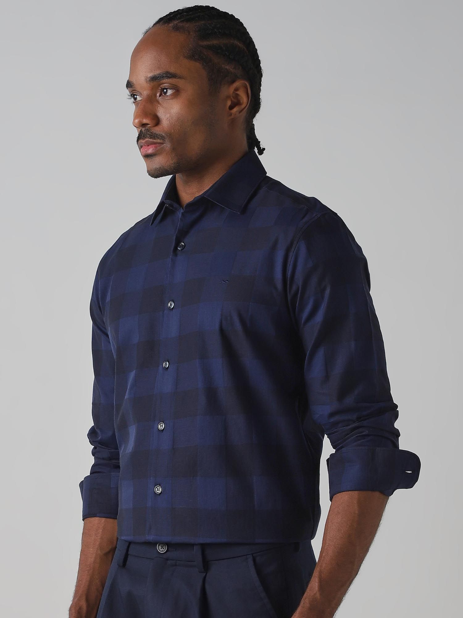 Deep Navy Blue Checks Men Shirt