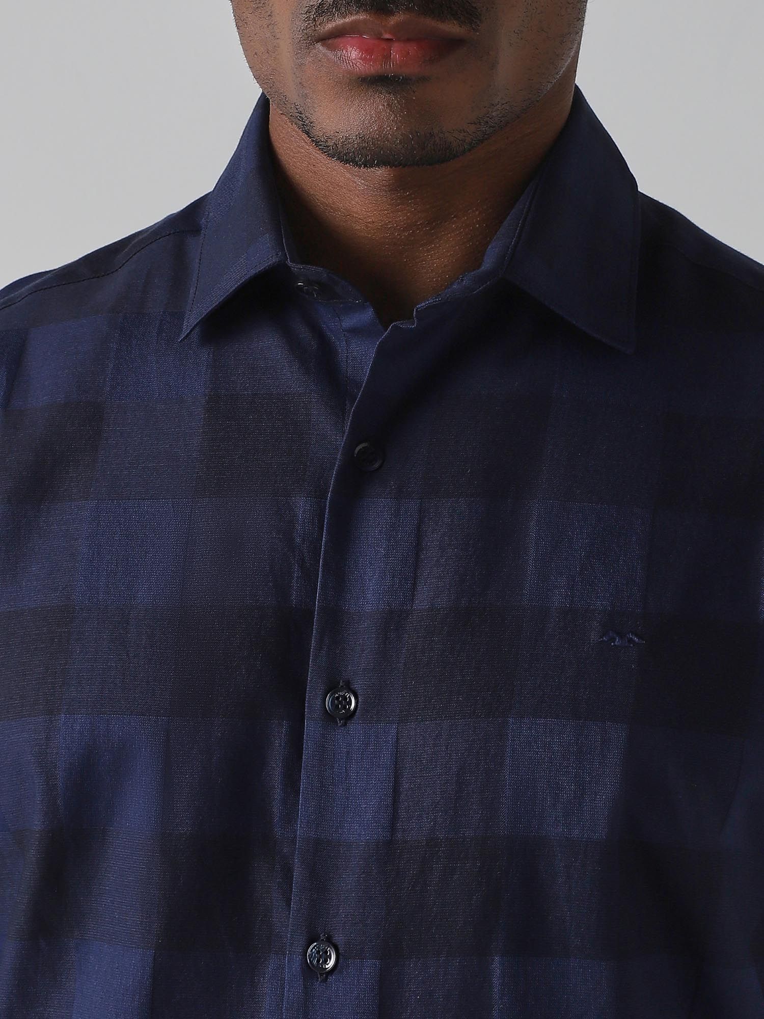 Deep Navy Blue Checks Men Shirt