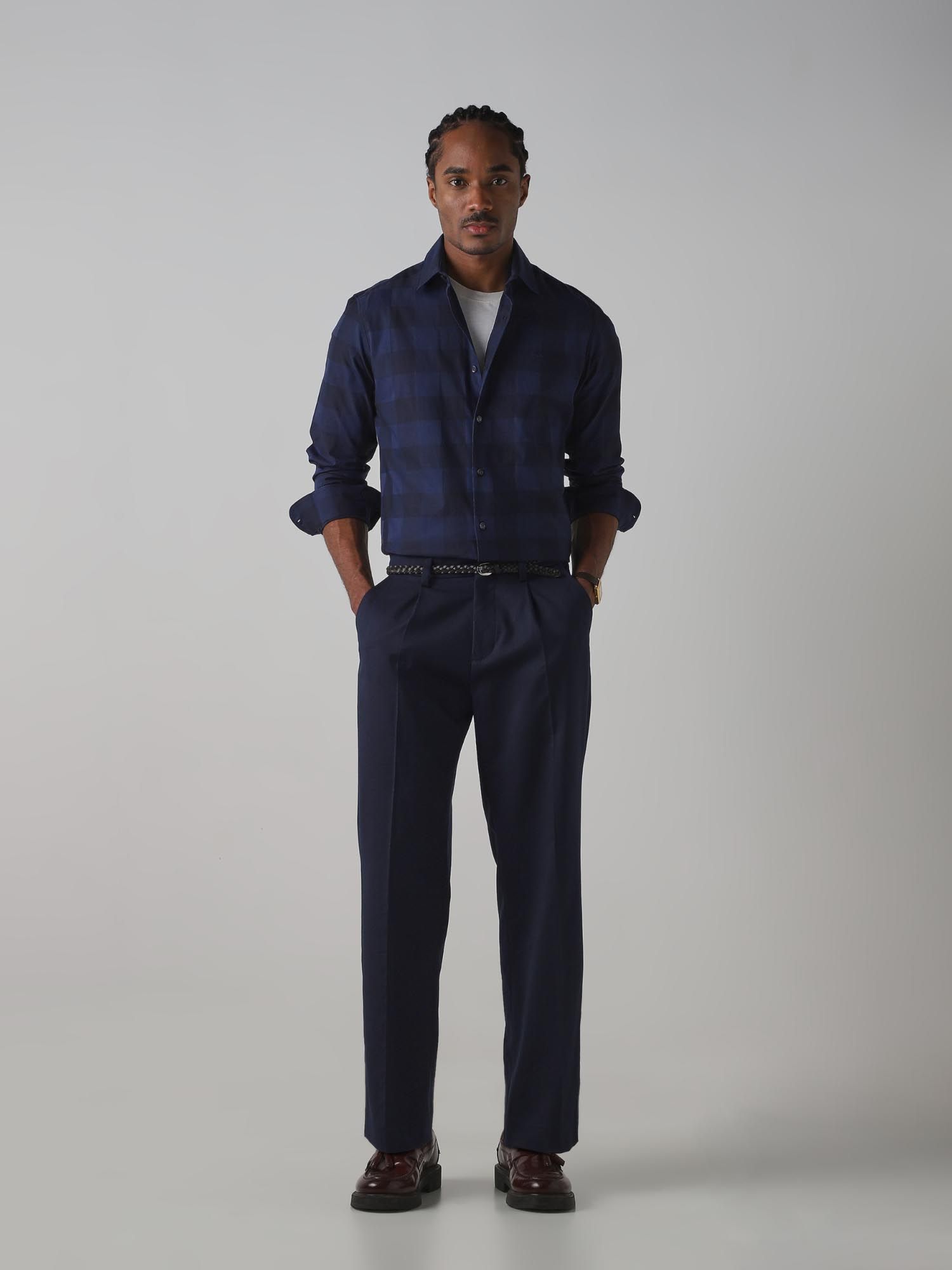 Deep Navy Blue Checks Men Shirt