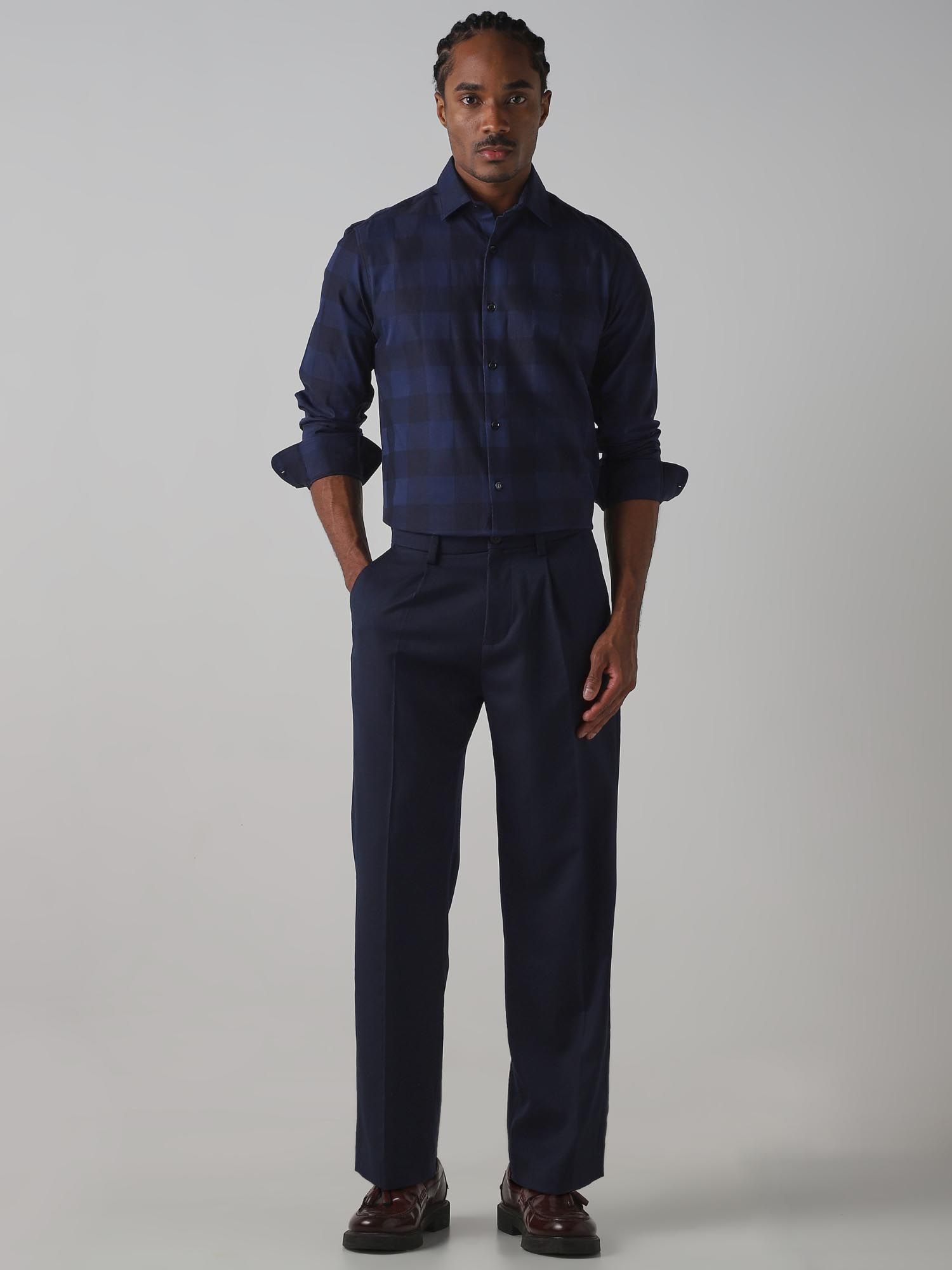 Deep Navy Blue Checks Men Shirt