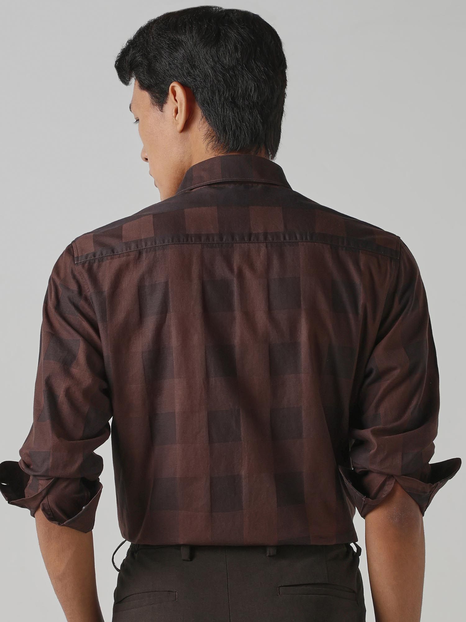 Deep Terracotta Brown Checks Men Shirt