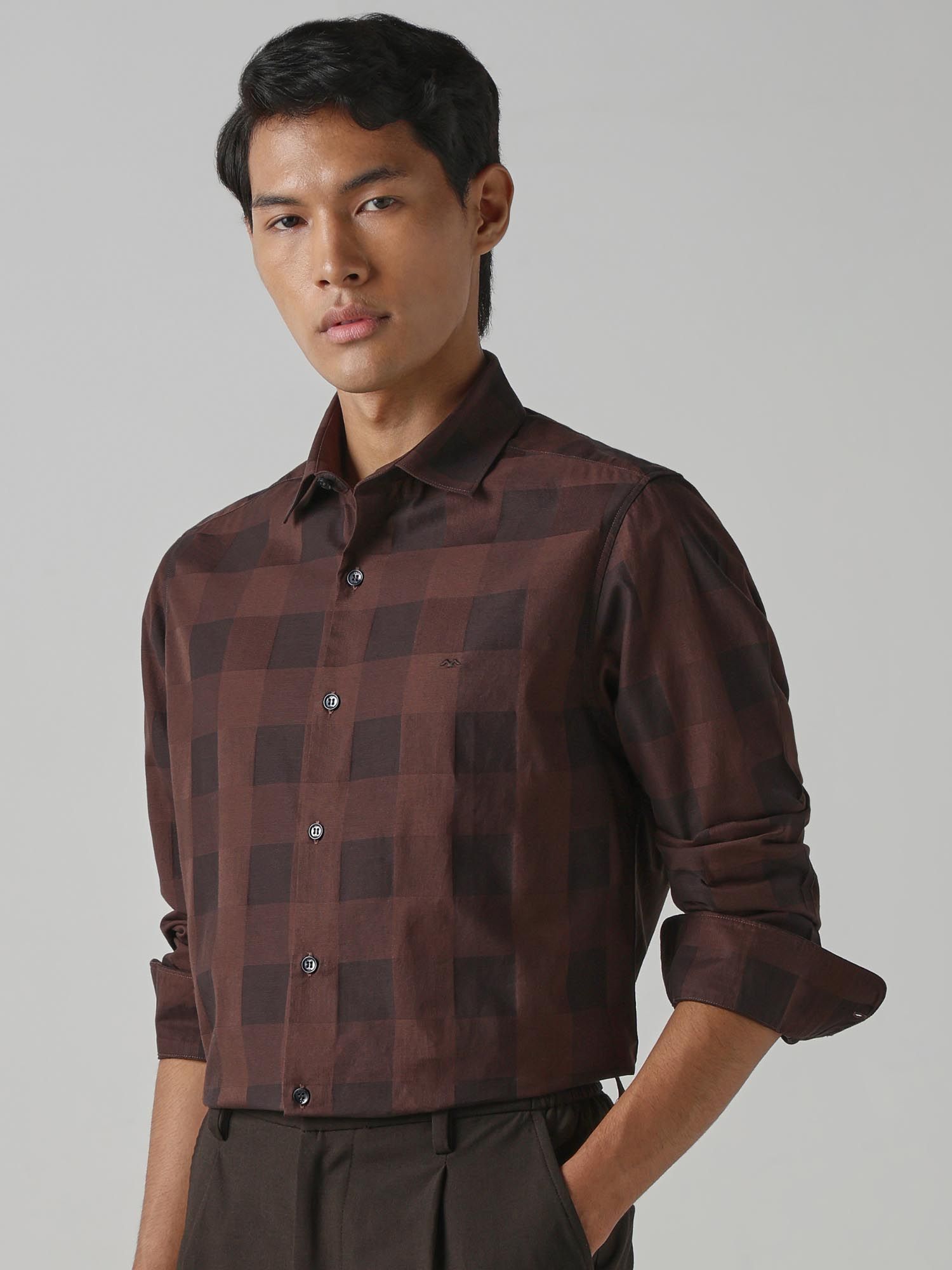 Deep Terracotta Brown Checks Men Shirt