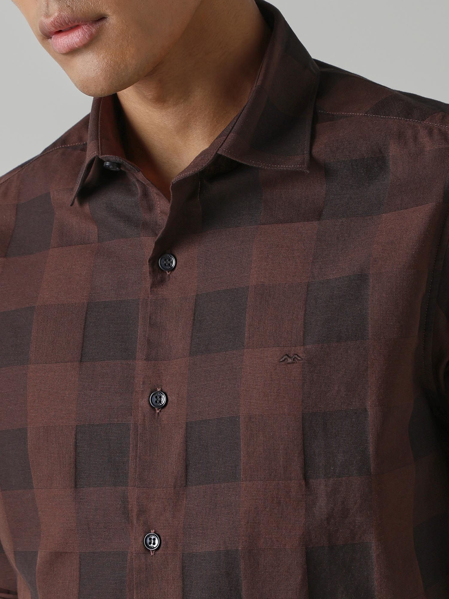 Deep Terracotta Brown Checks Men Shirt