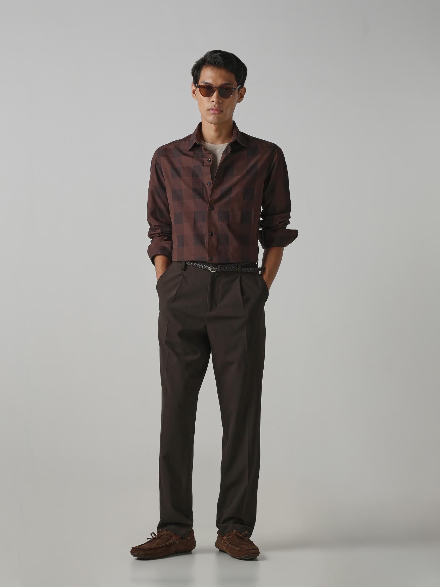 Deep Terracotta Brown Checks Men Shirt