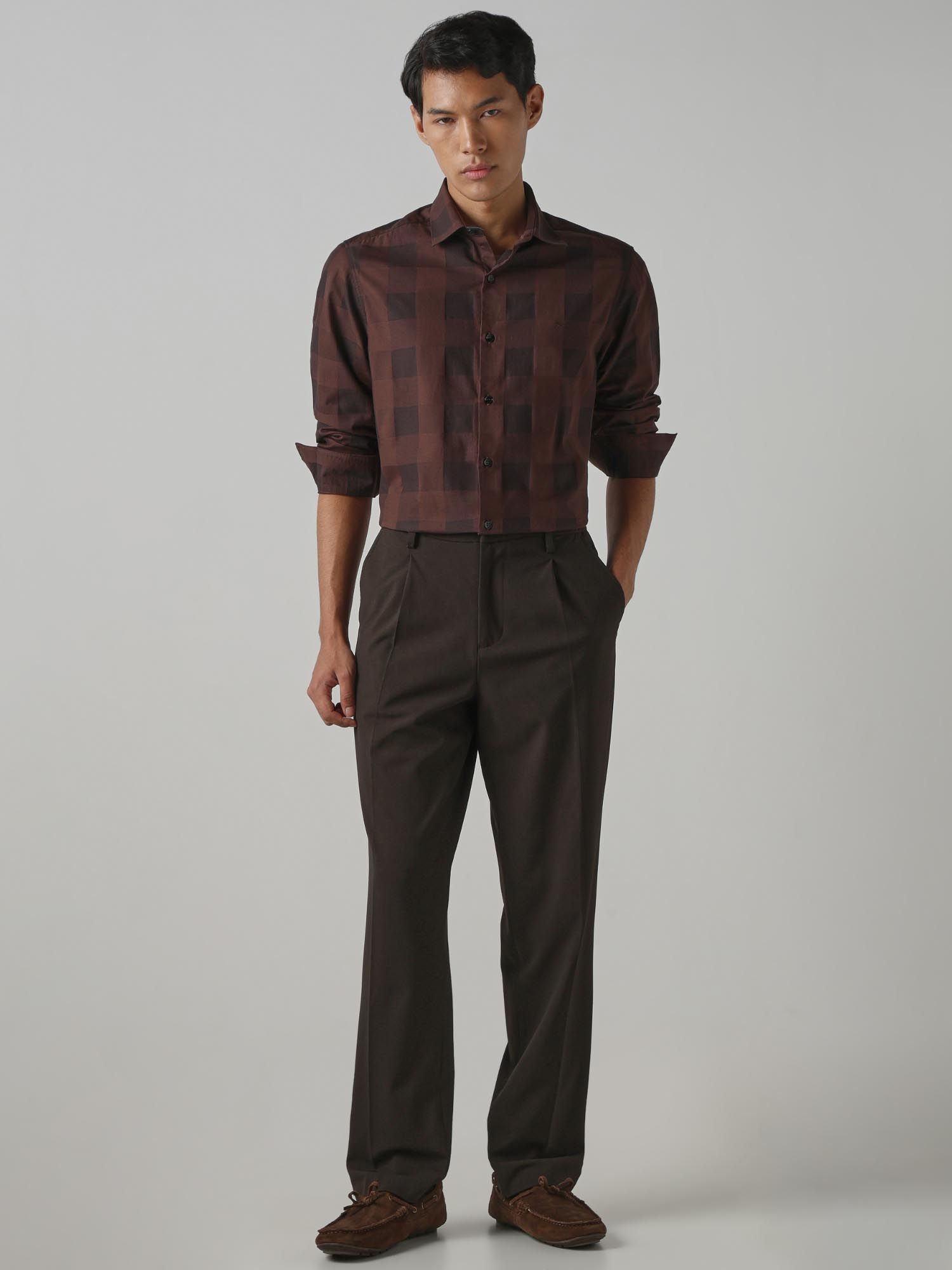 Deep Terracotta Brown Checks Men Shirt