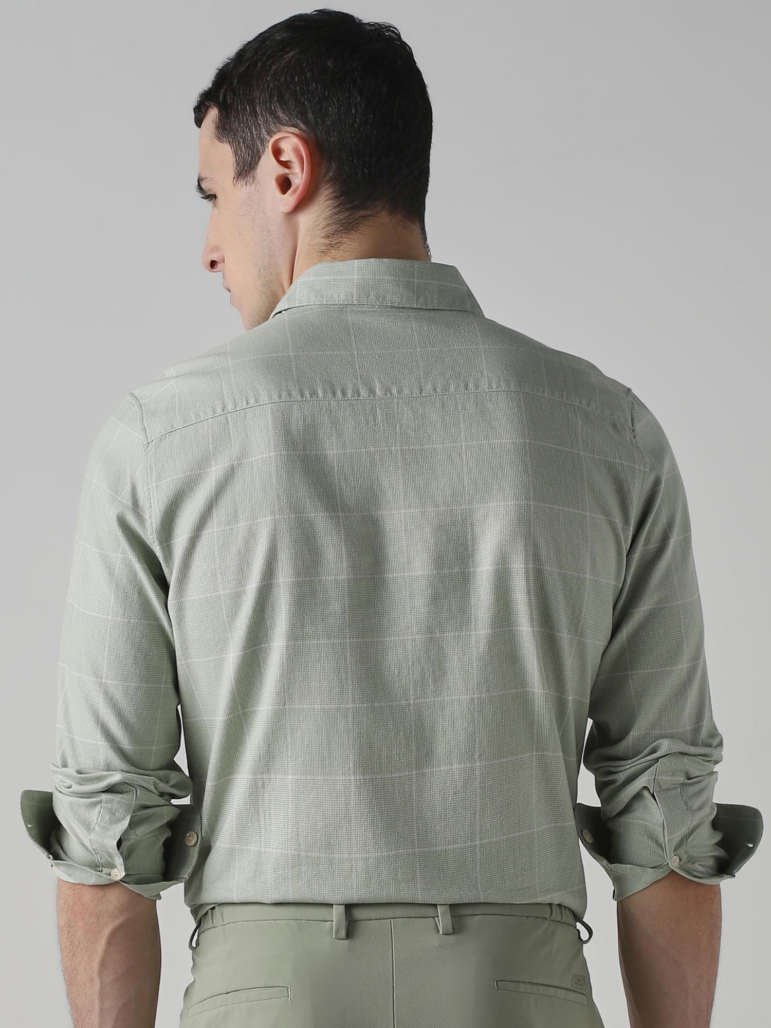 Muted Sage Green Checks Men Shirt