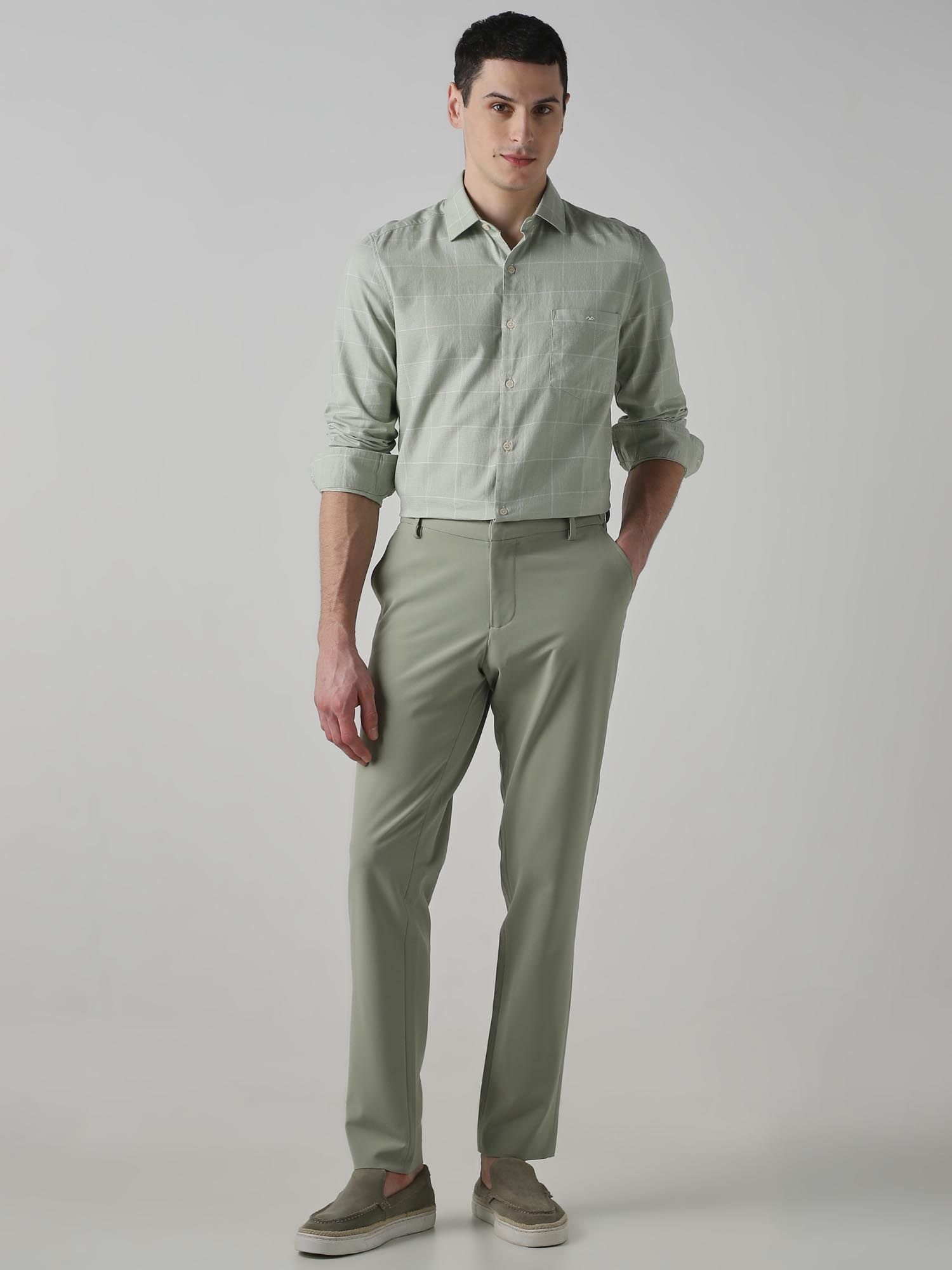 Muted Sage Green Checks Men Shirt