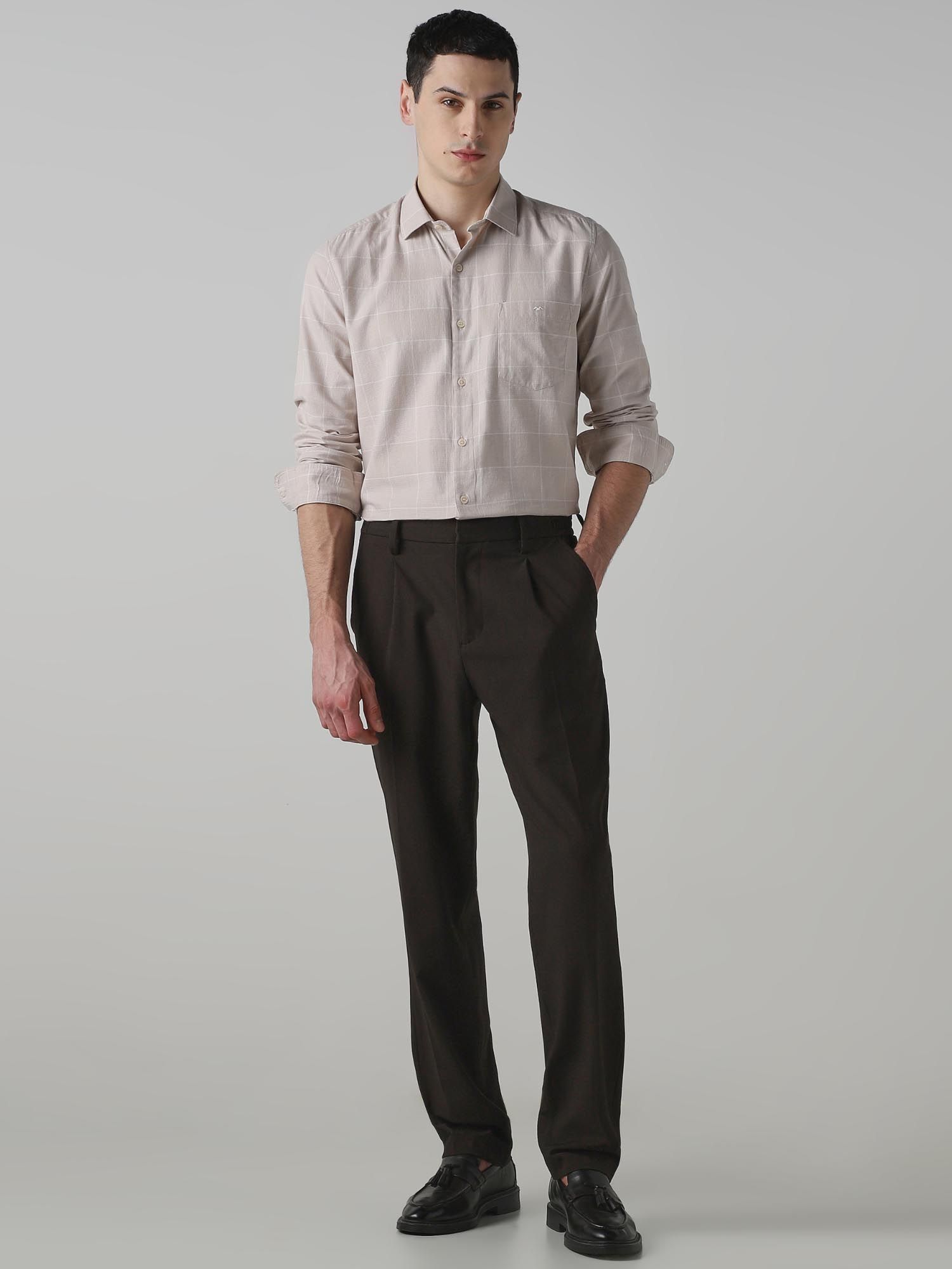 Muted Beige Checks Men Shirt