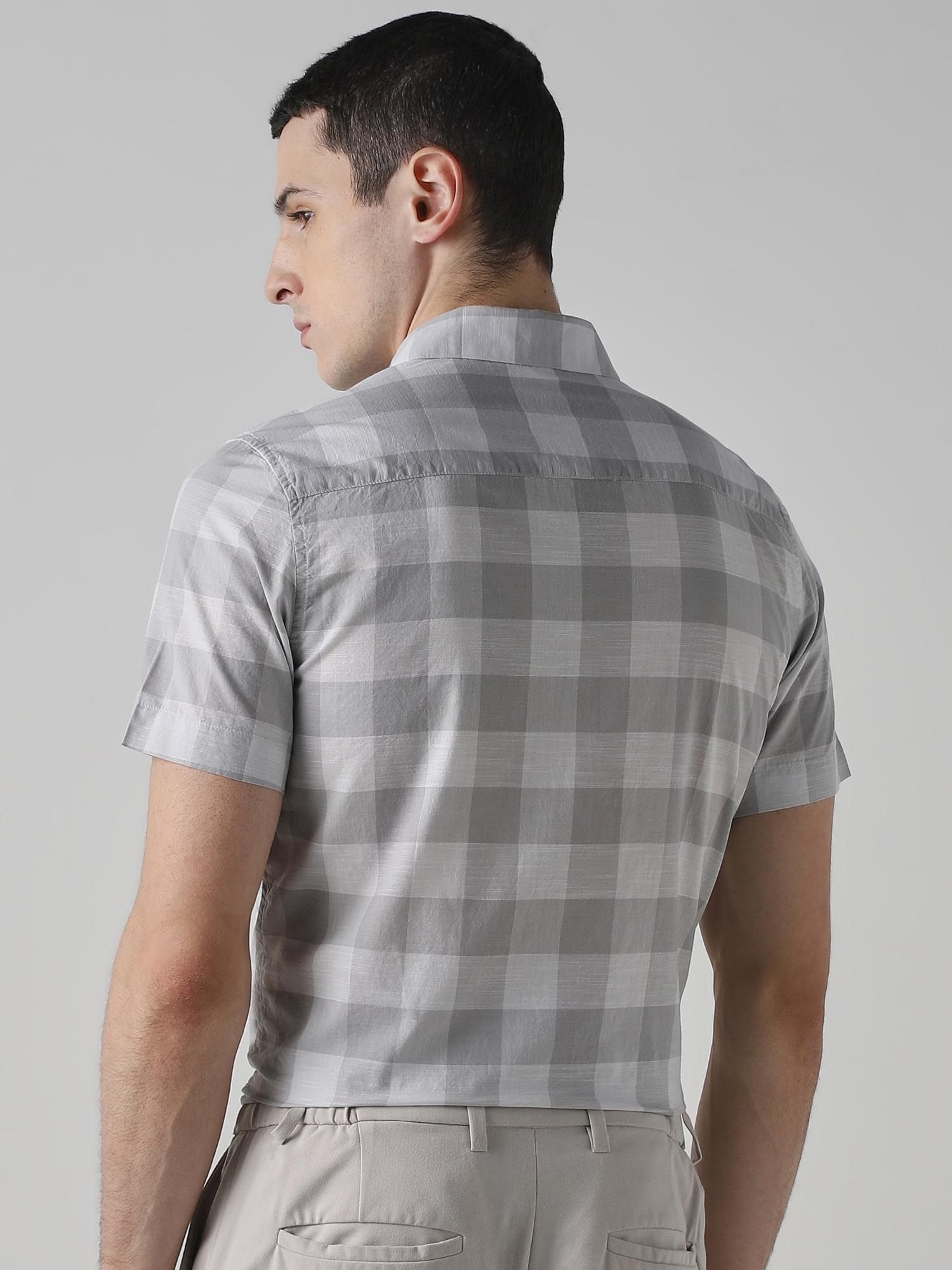 Light Grey Checks Men Shirt