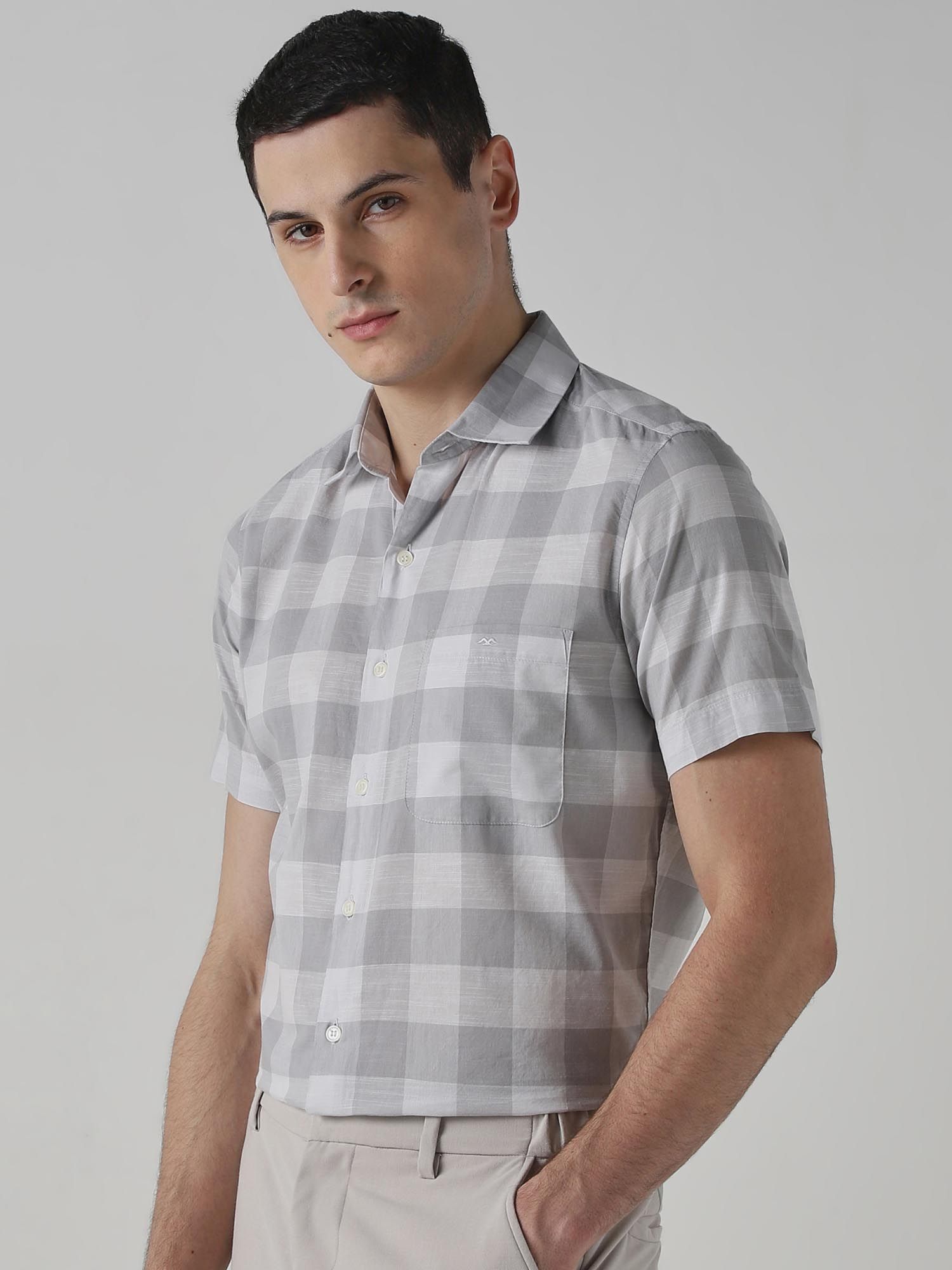 Light Grey Checks Men Shirt