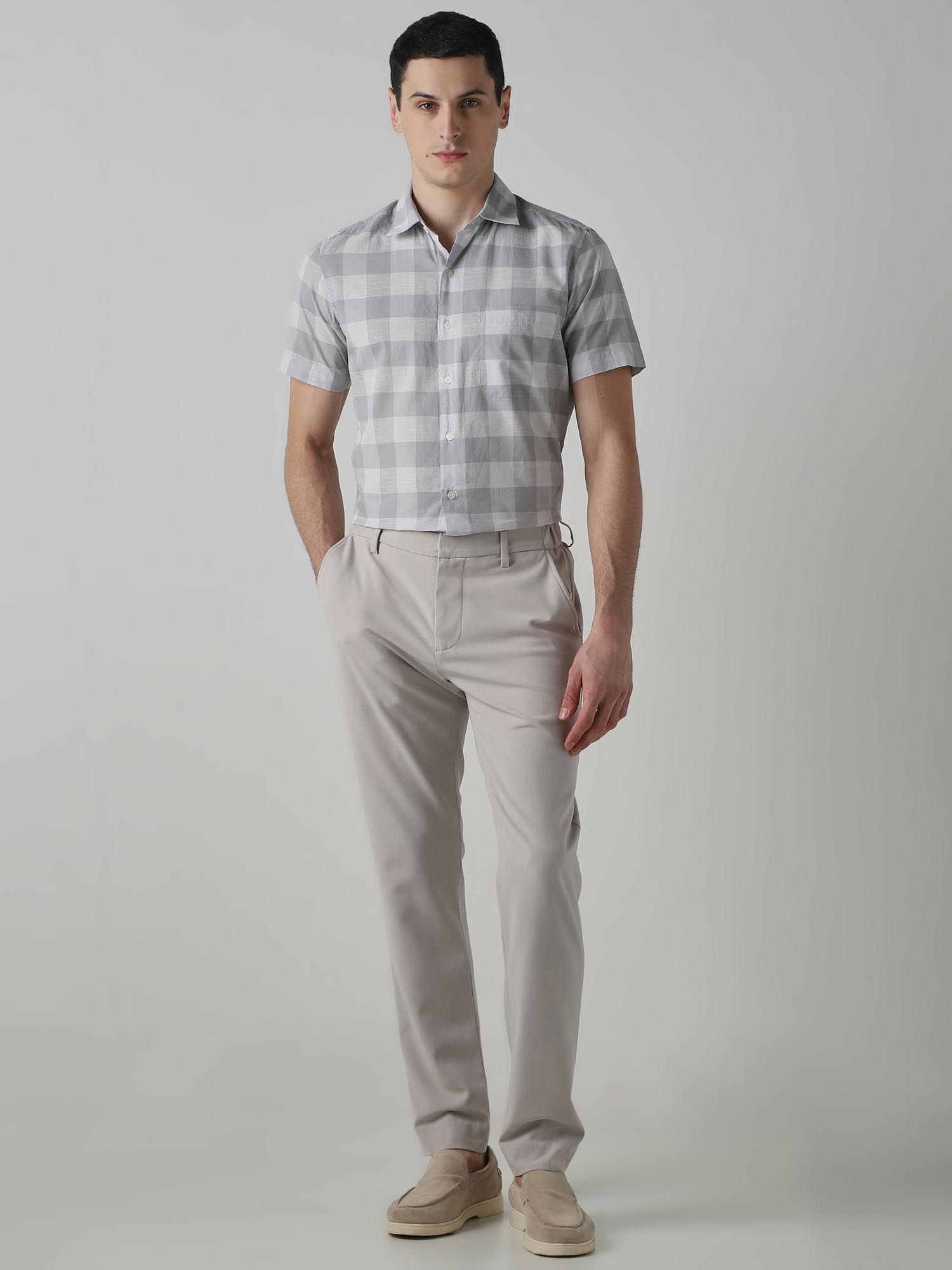 Light Grey Checks Men Shirt