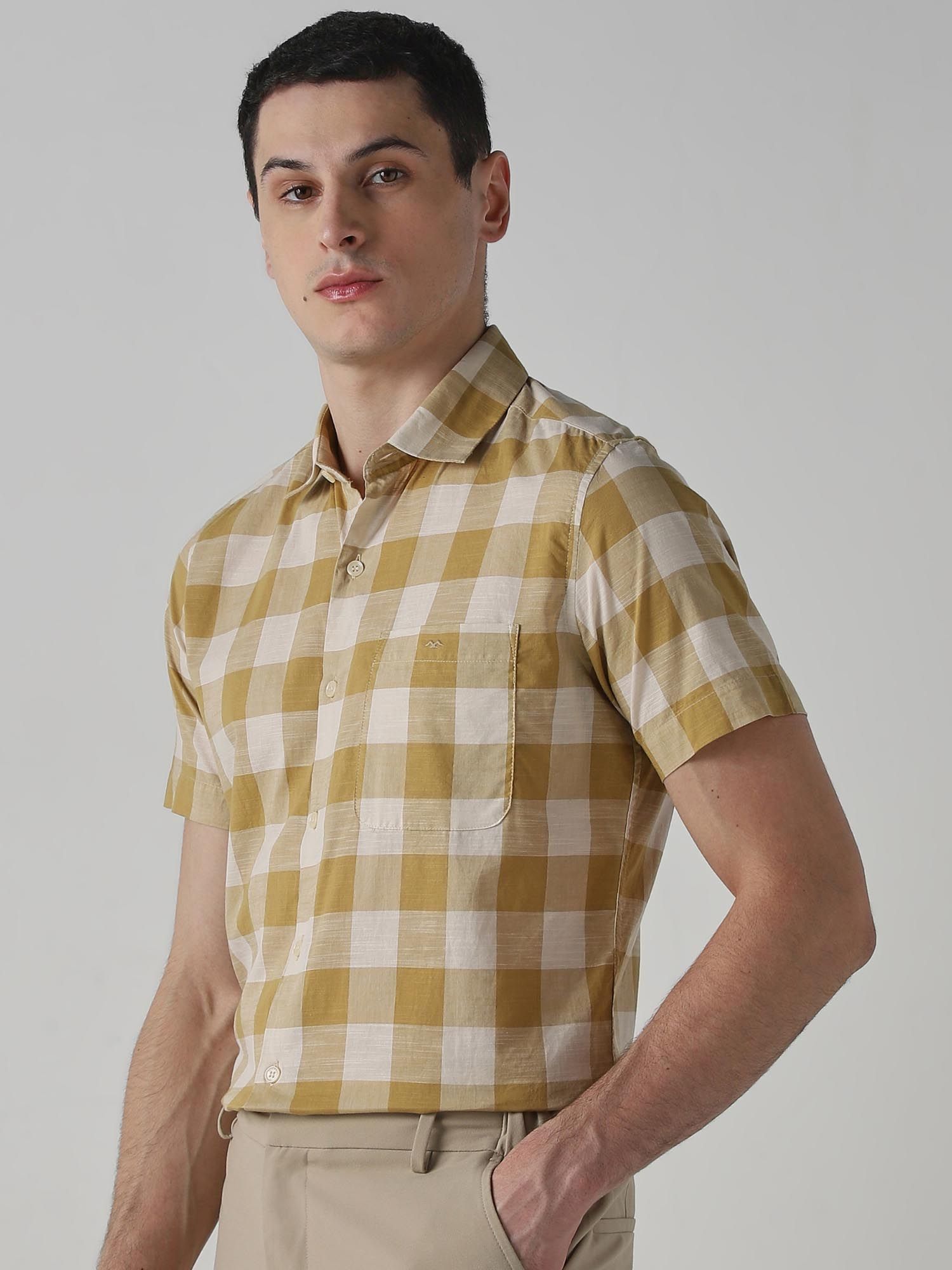 Mustard Checks Men Shirt