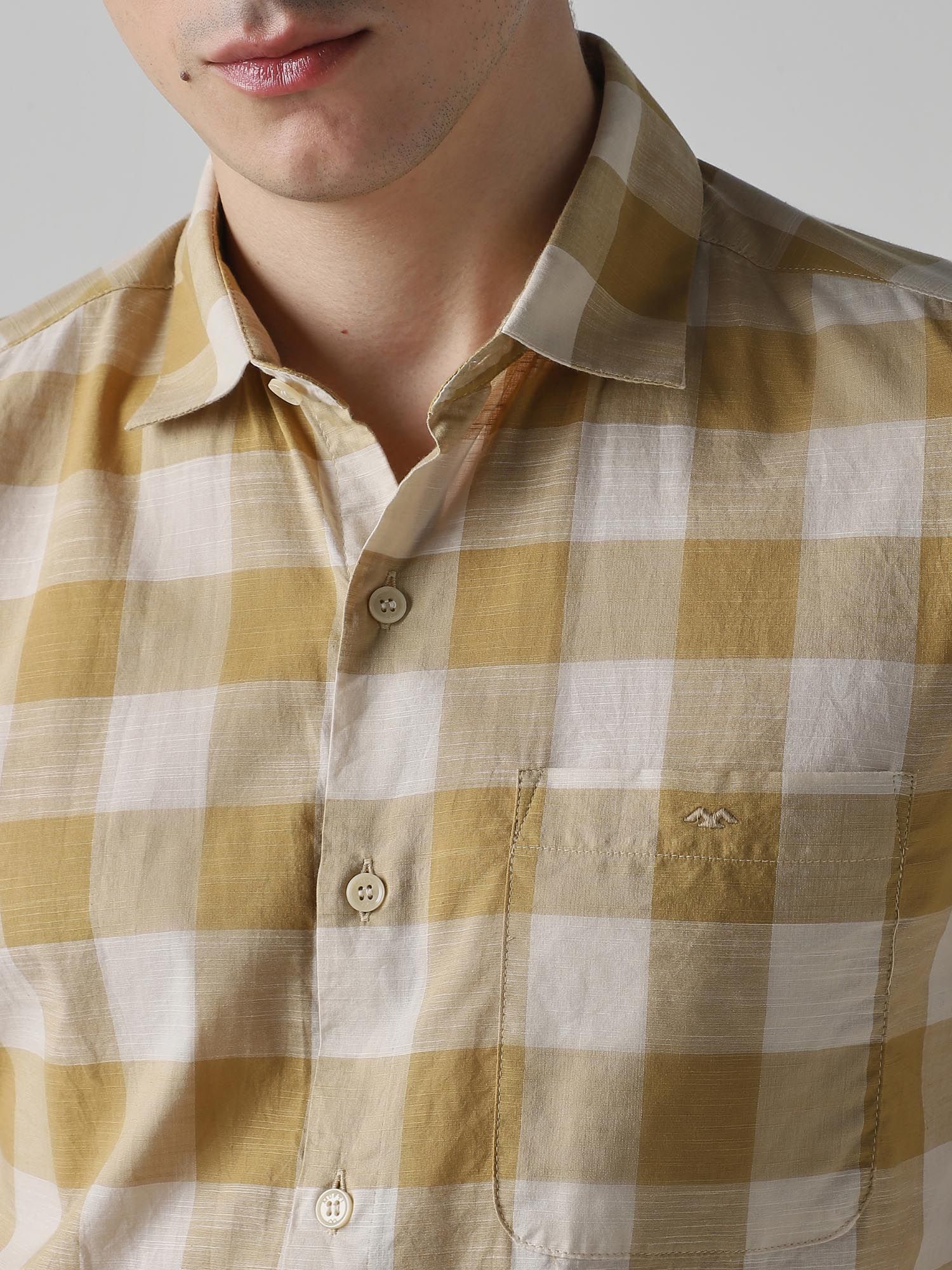 Mustard Checks Men Shirt