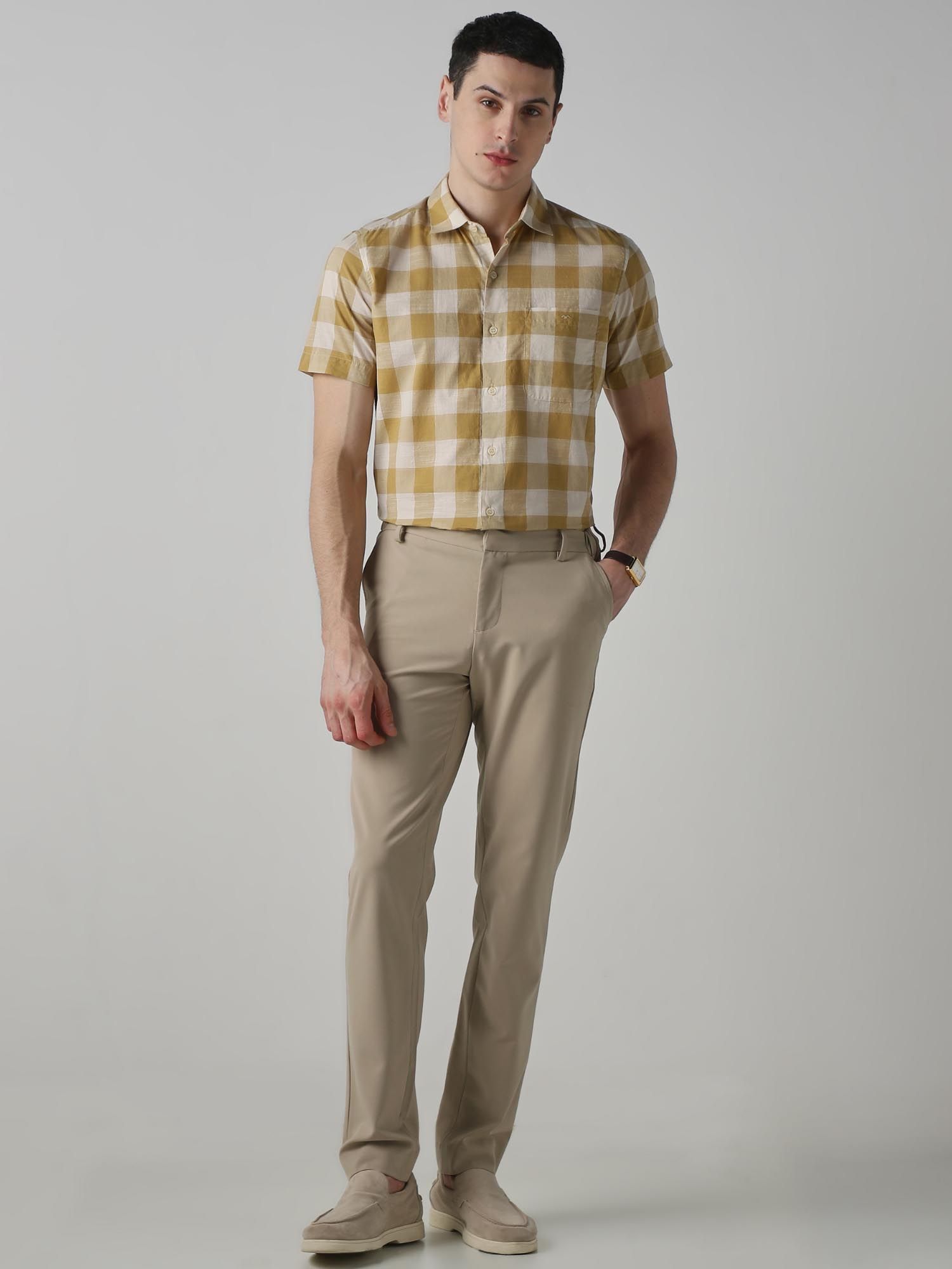 Mustard Checks Men Shirt