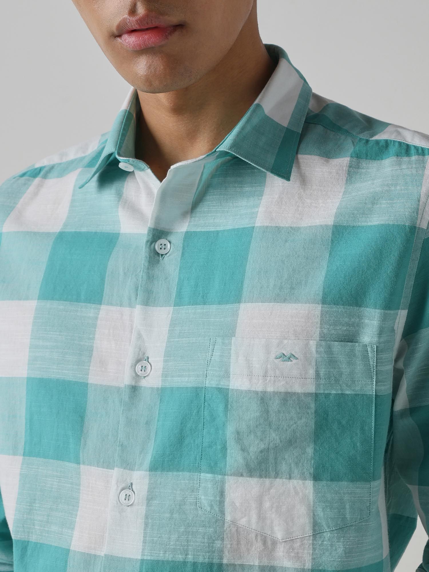 Turquoise Checks Men Shirt